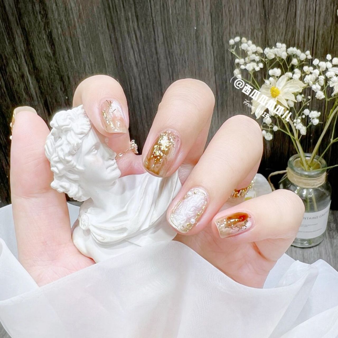 轻奢小复古贝母纹理90秋冬氛围感 晕染美甲 90今天get个轻奢轻奢