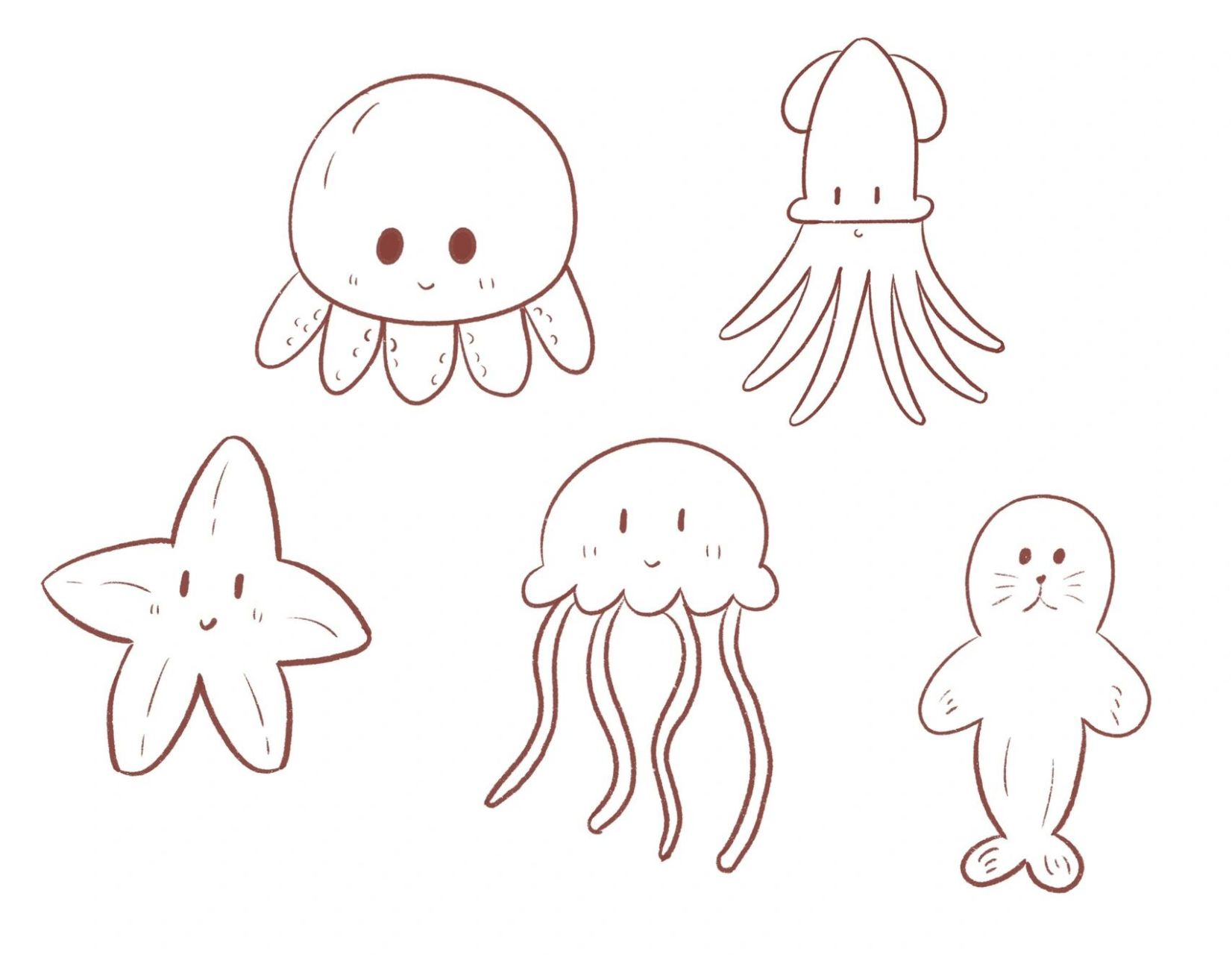 简笔画|海洋生物简笔画 喜欢大海!喜欢! 大家快画起来吧!