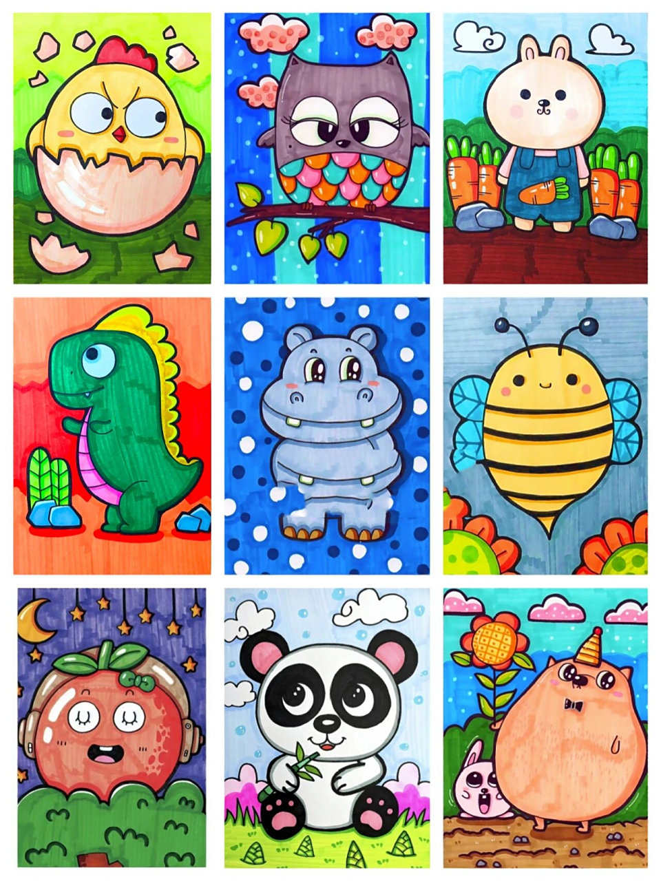 (附大图)超萌可爱动物简笔画马克笔儿童画