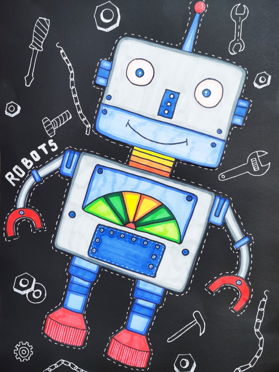 机器人～幼儿创意画 课堂效果很好～激发孩子的图形组合能力和想象力