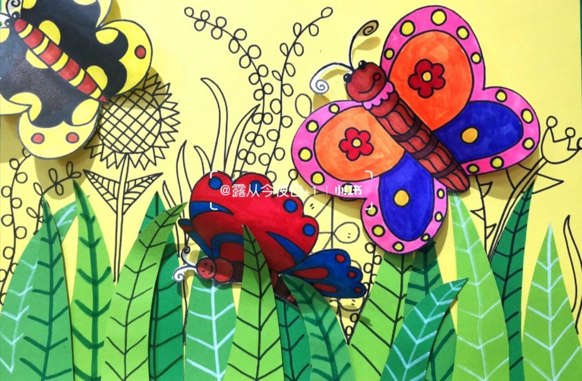 春天里的花蝴蝶03 蝴蝶在白卡纸上画好剪下来95 提前剪好叶子的