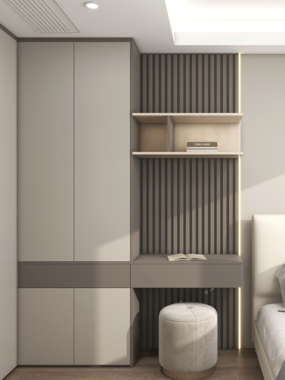 卧室巧做转角l型衣柜,连床头柜也省了~~ 图1-2方案一 图3-4方案二图5