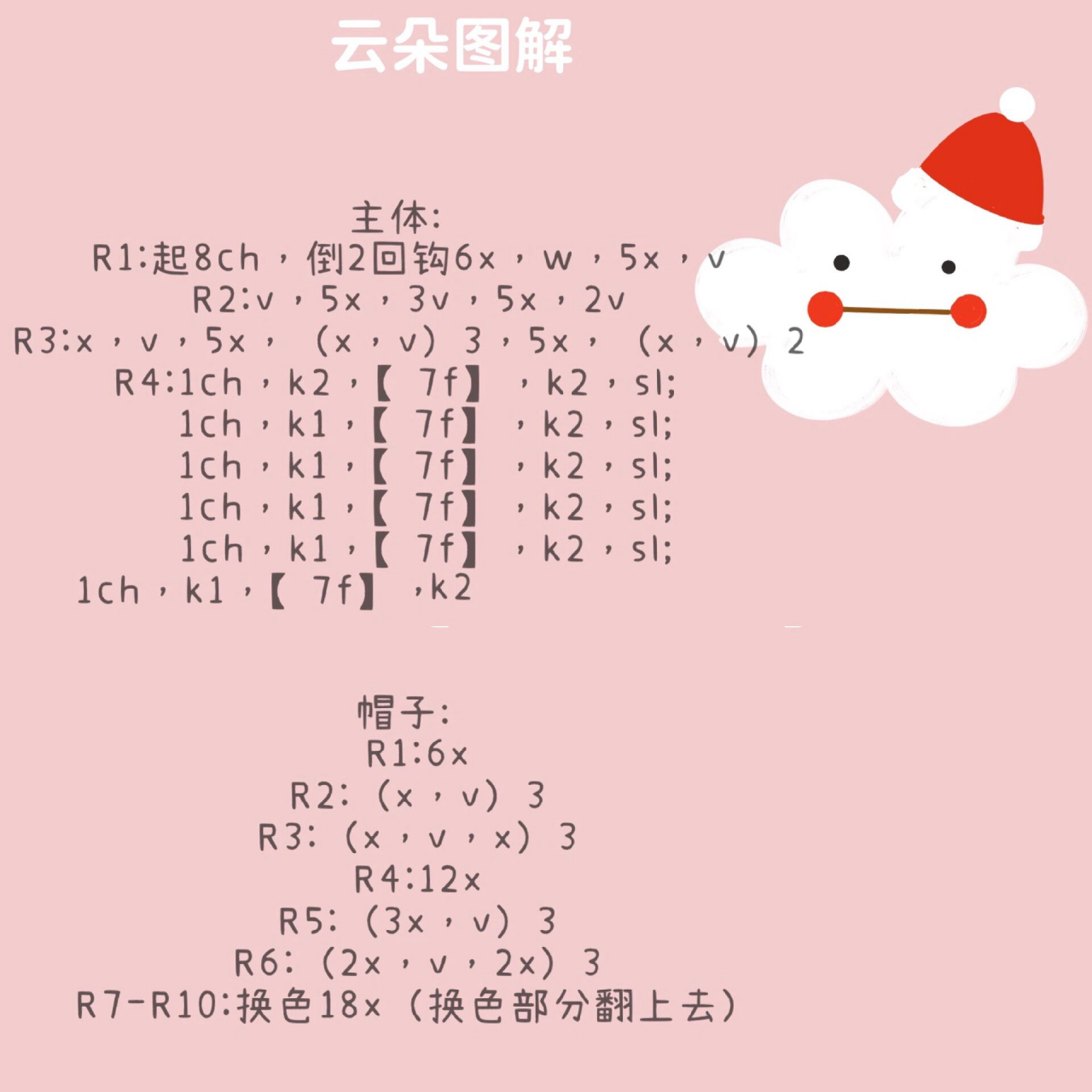 钩织小云朵7815|附图解 感谢原创:92 主体用线雪绒花,钩针2.