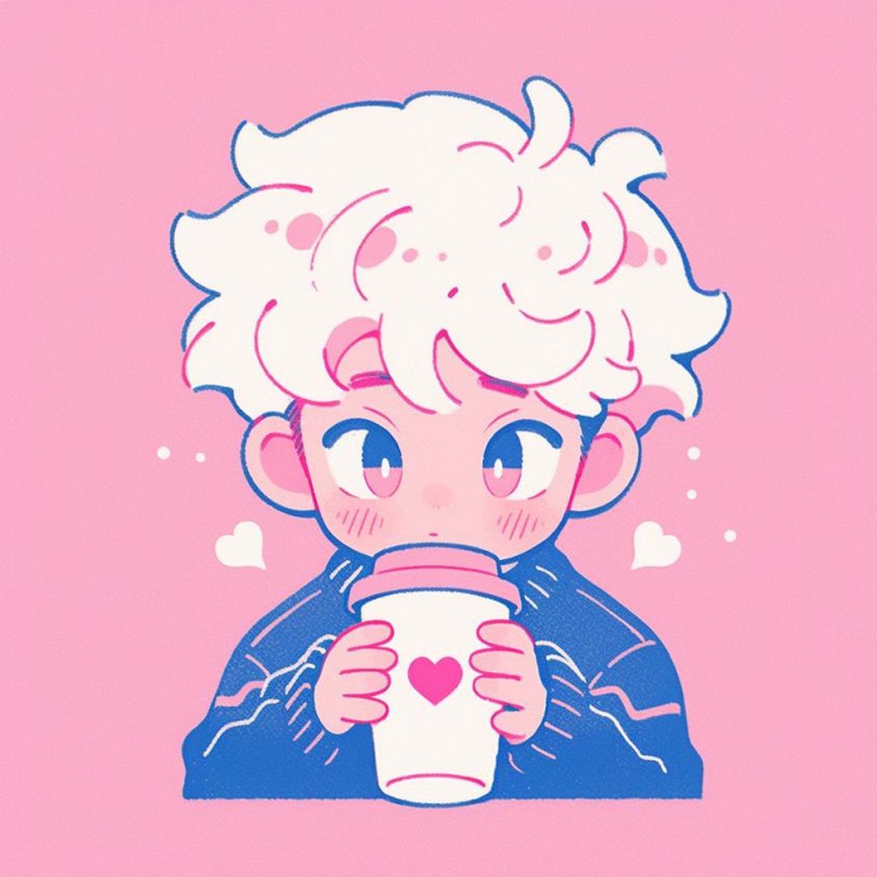 涂鸦风咖啡男孩 ai绘画头像男生头像