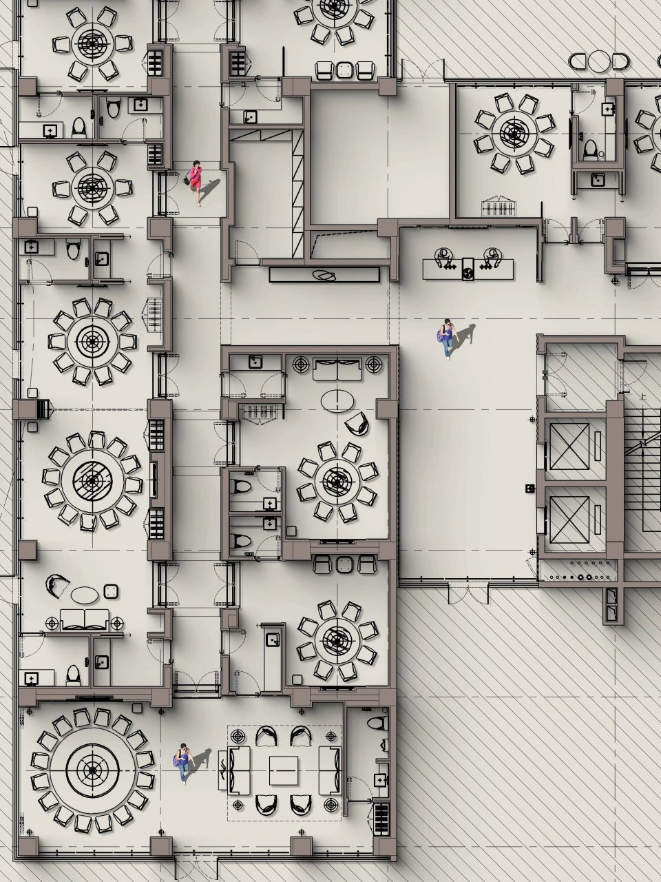 1200平酒店中餐厅平面布置图 酒店宴会厅包厢空间设计,餐饮酒店空间