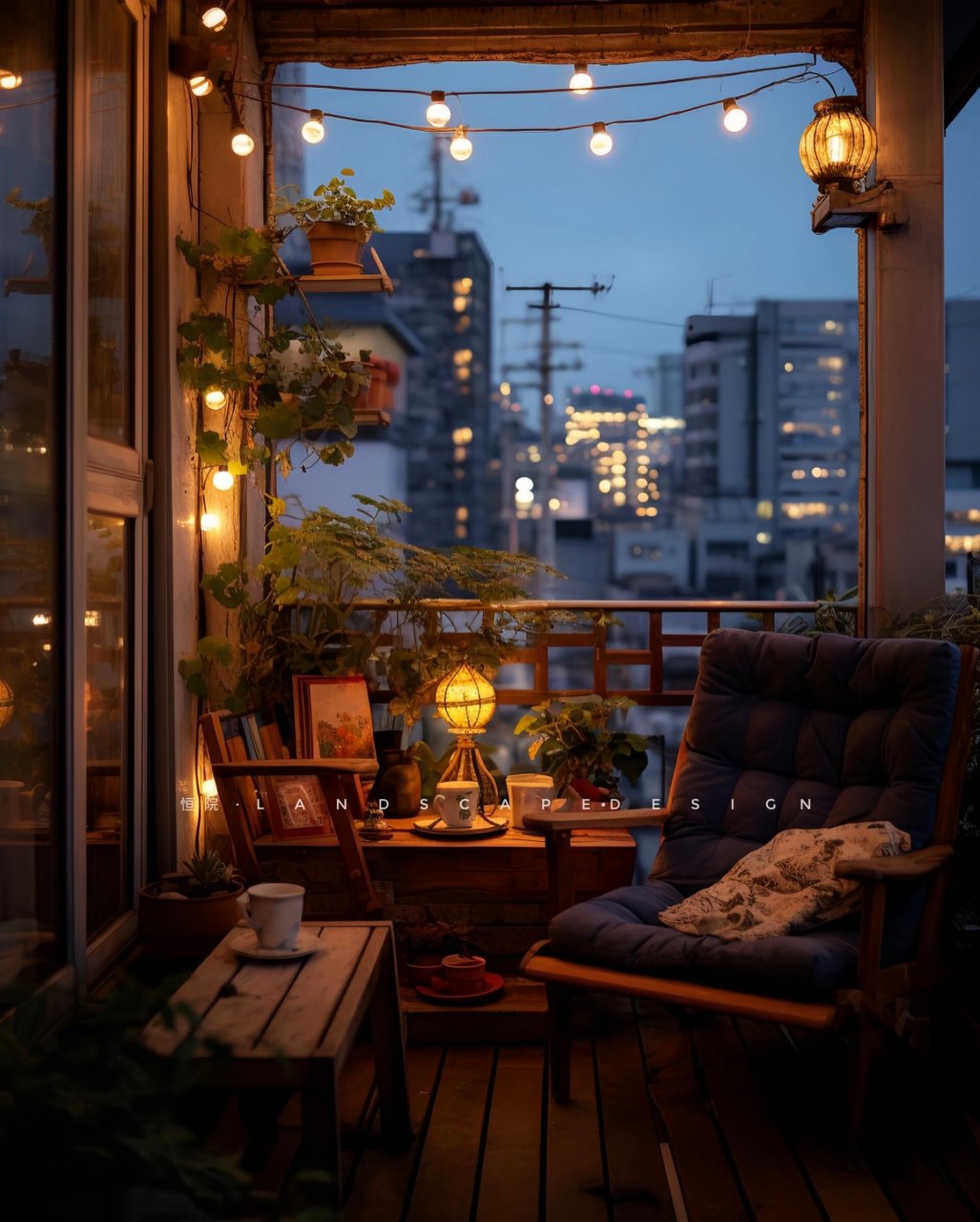 一个美好的阳台夜景