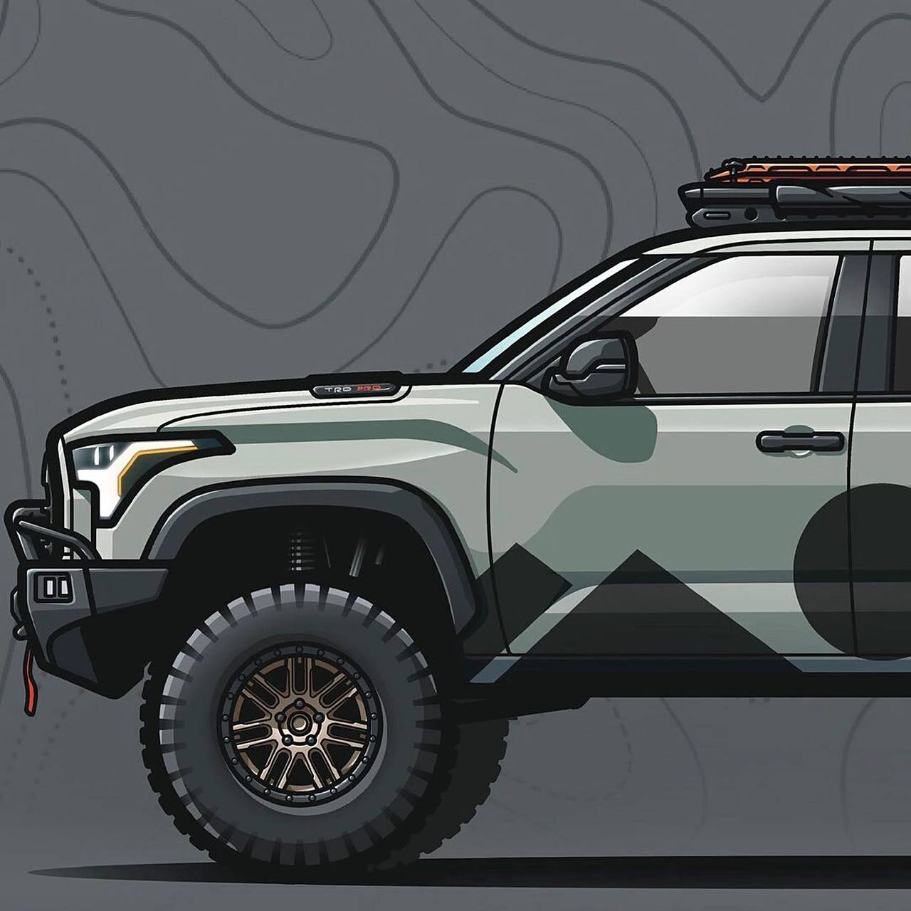 丰田tacoma皮卡 越野车 手绘 插画 点关注07私信获