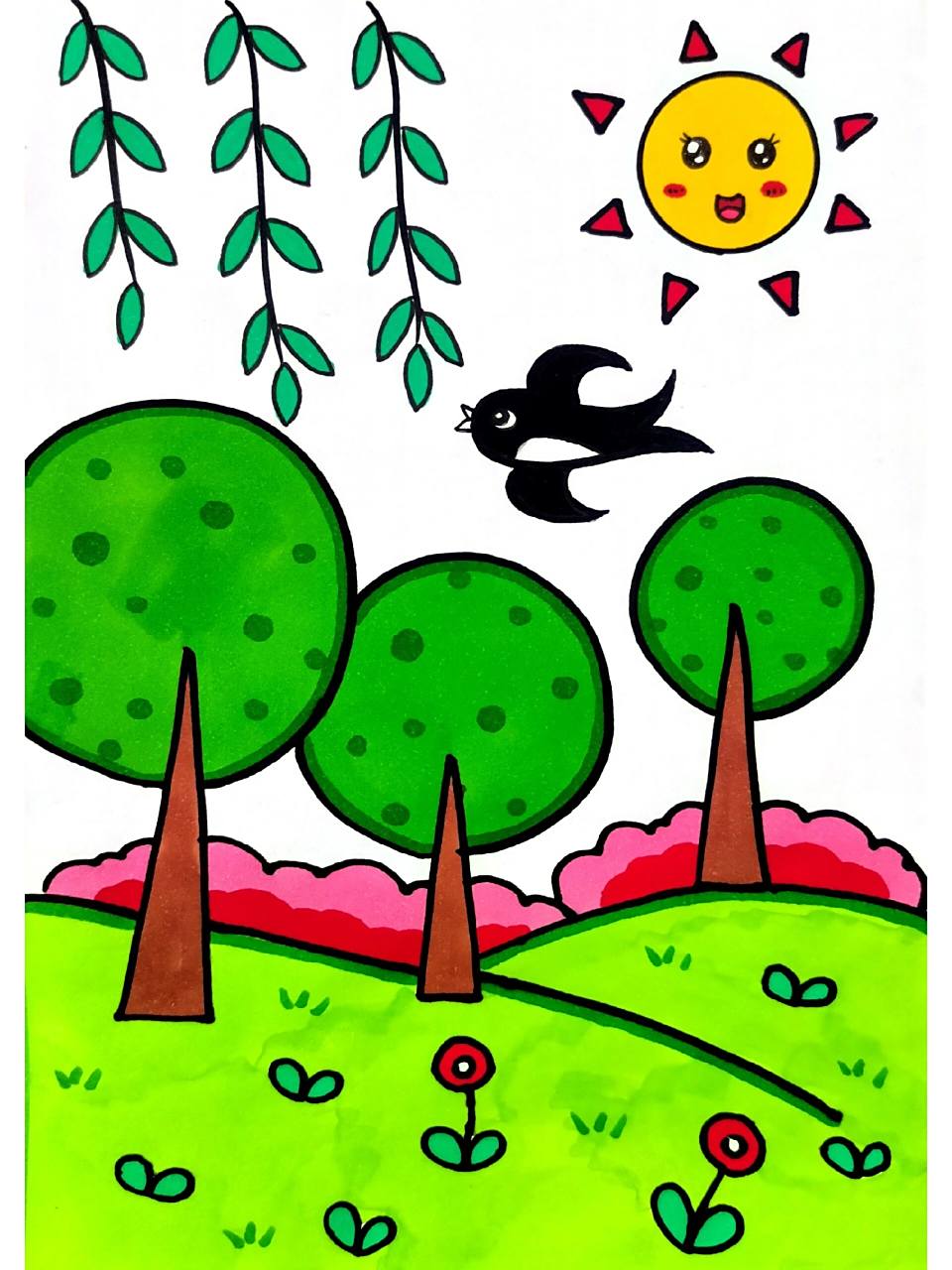 春天的主题简笔画 用三角形和圆形画一幅春天主题简笔画,超简单秒学会