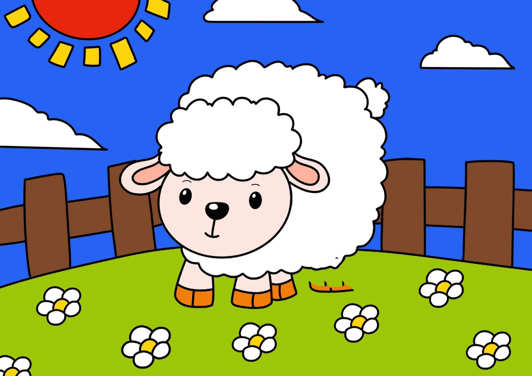 可爱的小羊91儿童创意画 卡通画 带步骤图