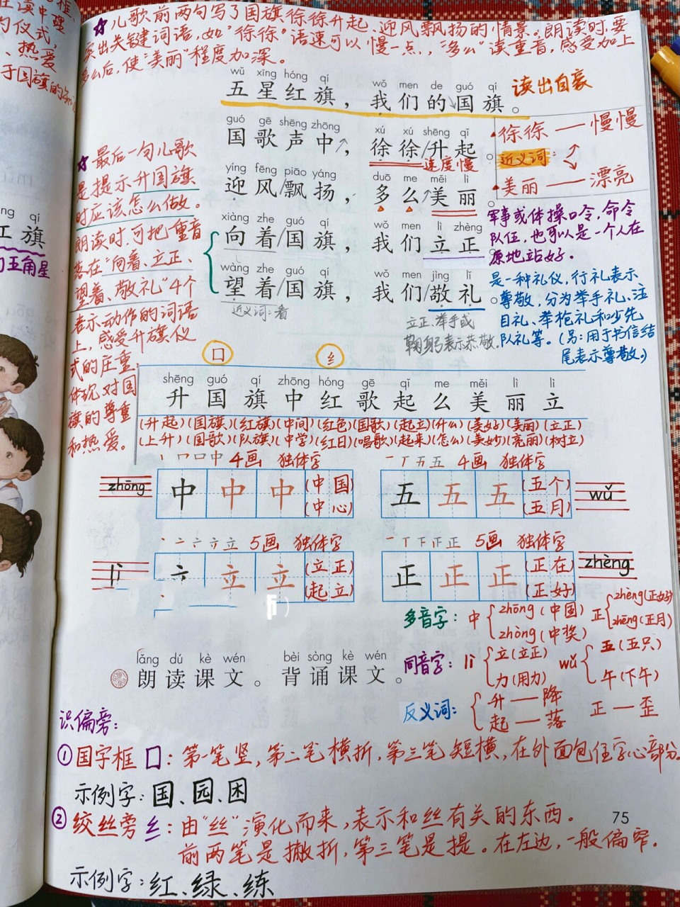 在读中理解国旗的含义,知道升国旗是一种庄重的仪式,要立正敬礼,懂得