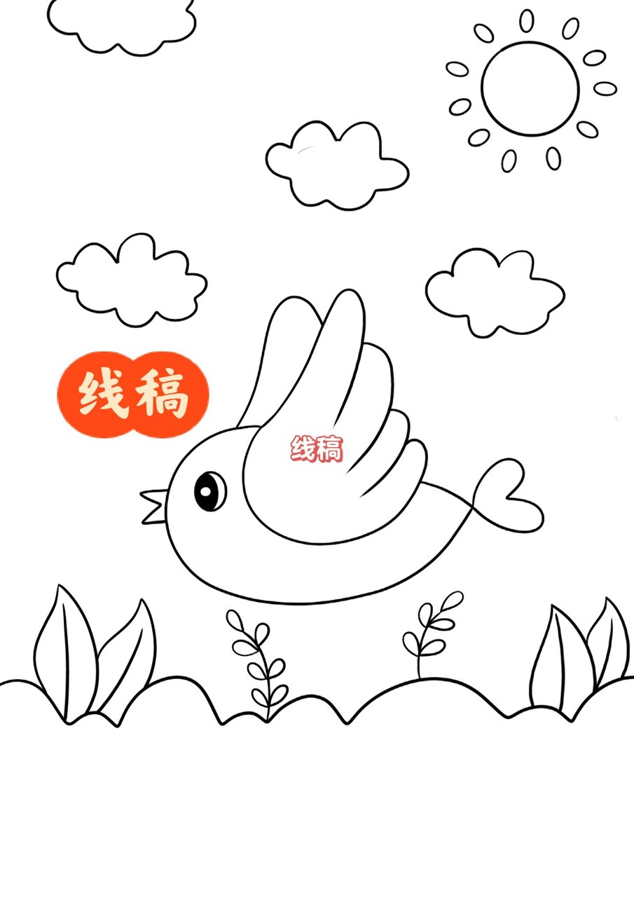 小鸟儿童画 天空背景