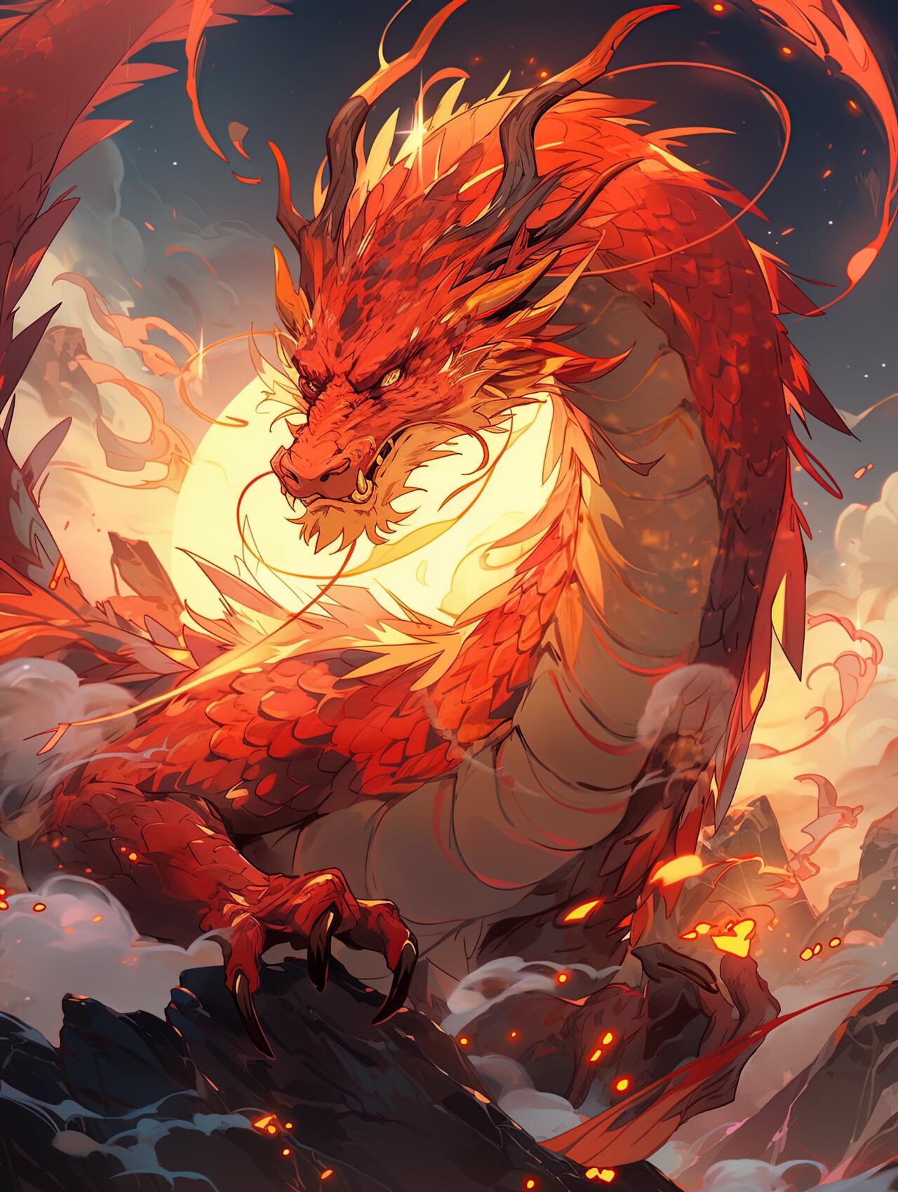 东方神兽红龙:火属性的火元素守护者