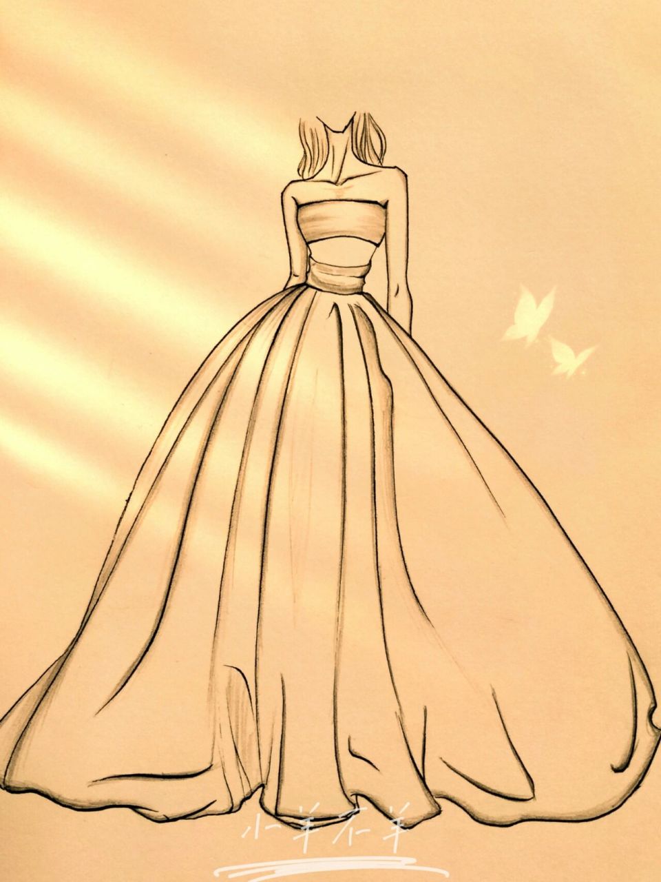 美女黑白简笔画#绘画教程77(附过程) 婚纱礼服手绘简笔画74绘画过程