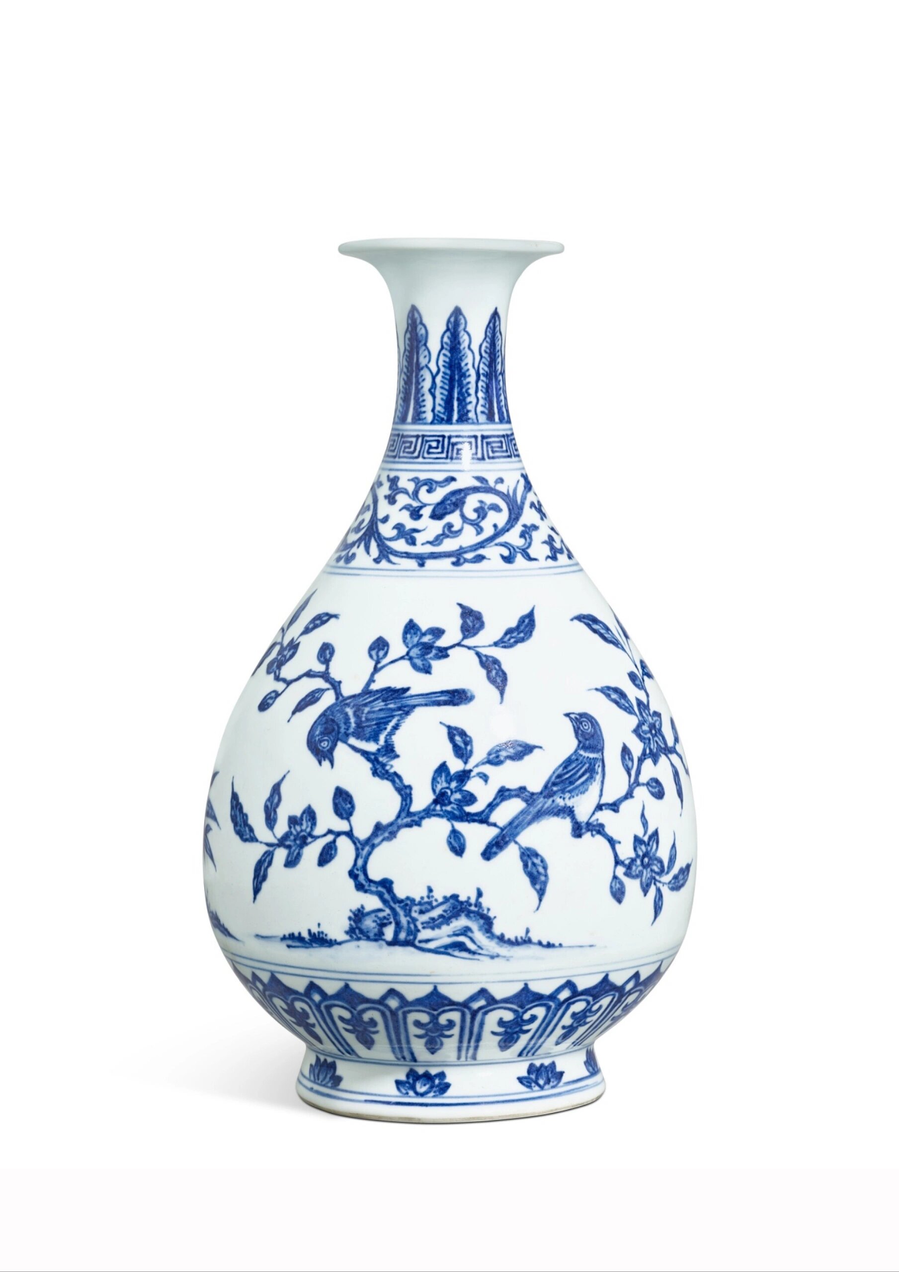 清雍正 青花花鸟图玉壶春瓶