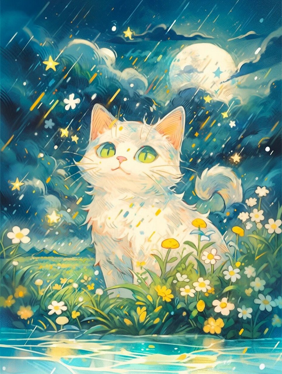 唯美治愈系白色猫咪壁纸