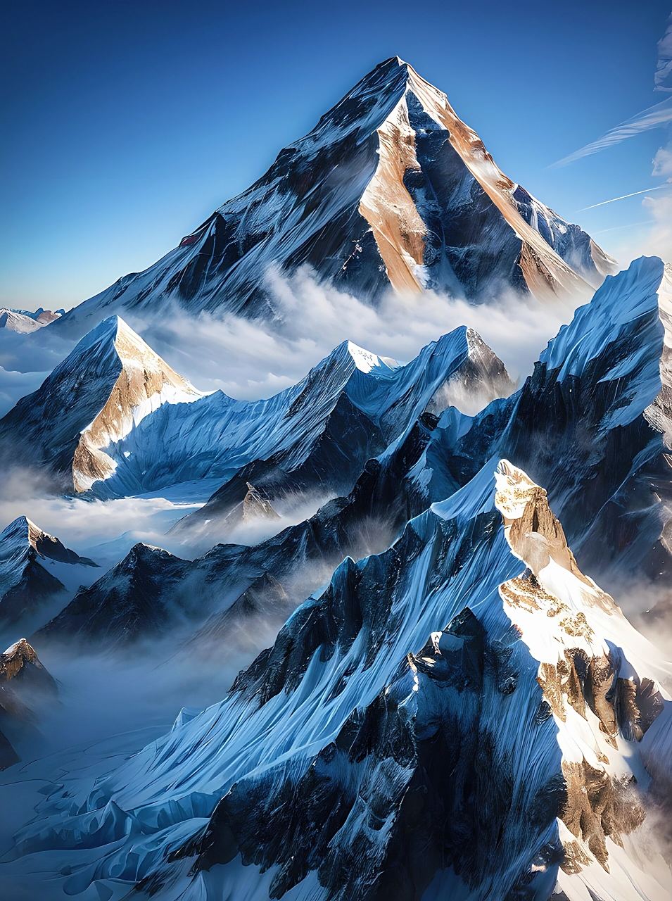 雪山景色,主峰的样貌 以某处雪山为模板刻画出来的雪峰山脉