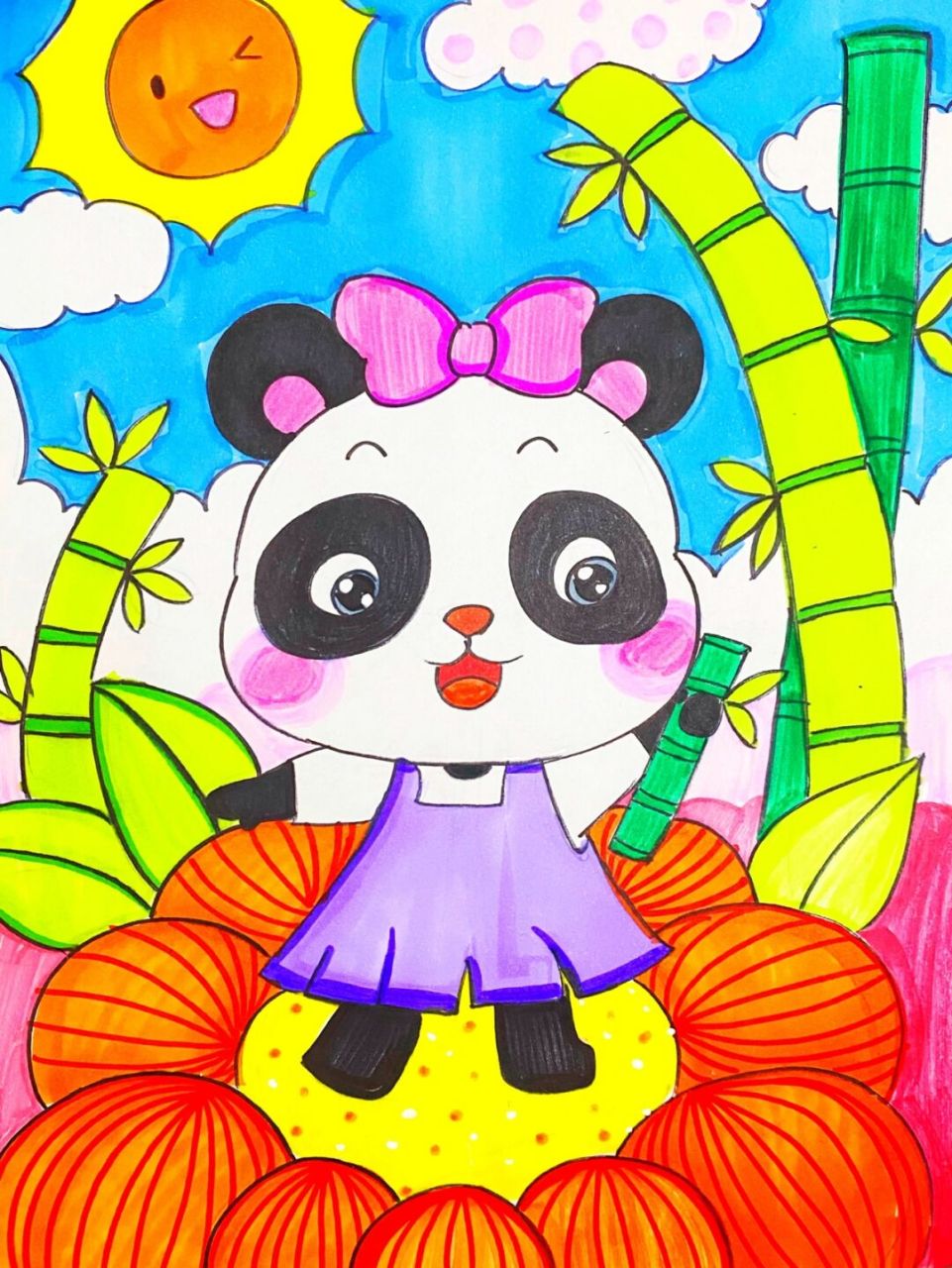 熊猫儿童画 #马克笔# #卡通画# #儿童画# #创意儿童画# #熊猫# #熊猫