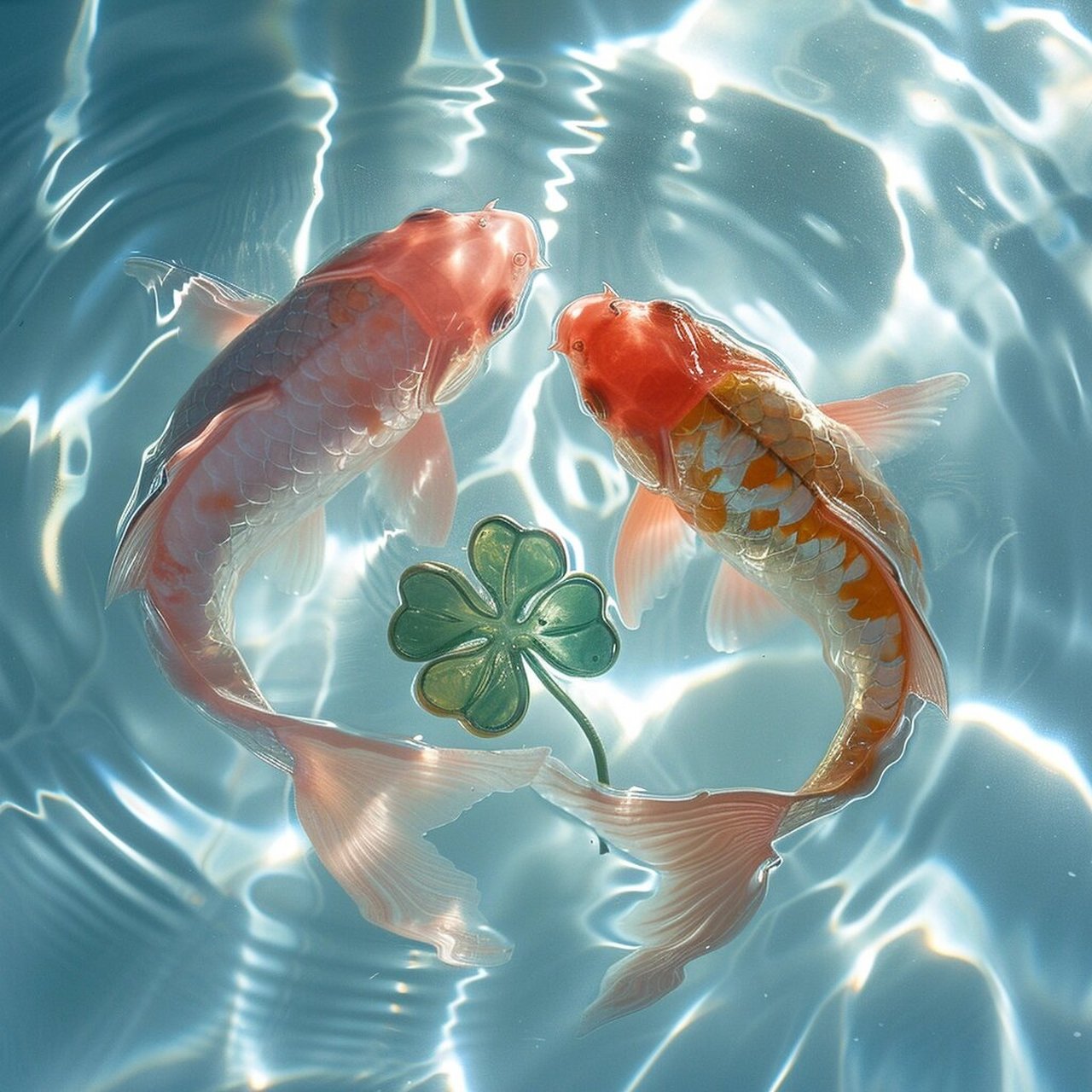 四叶草锦鲤,连锦鲤都是爱你的形状 2024四叶草锦鲤附体,好运加倍!
