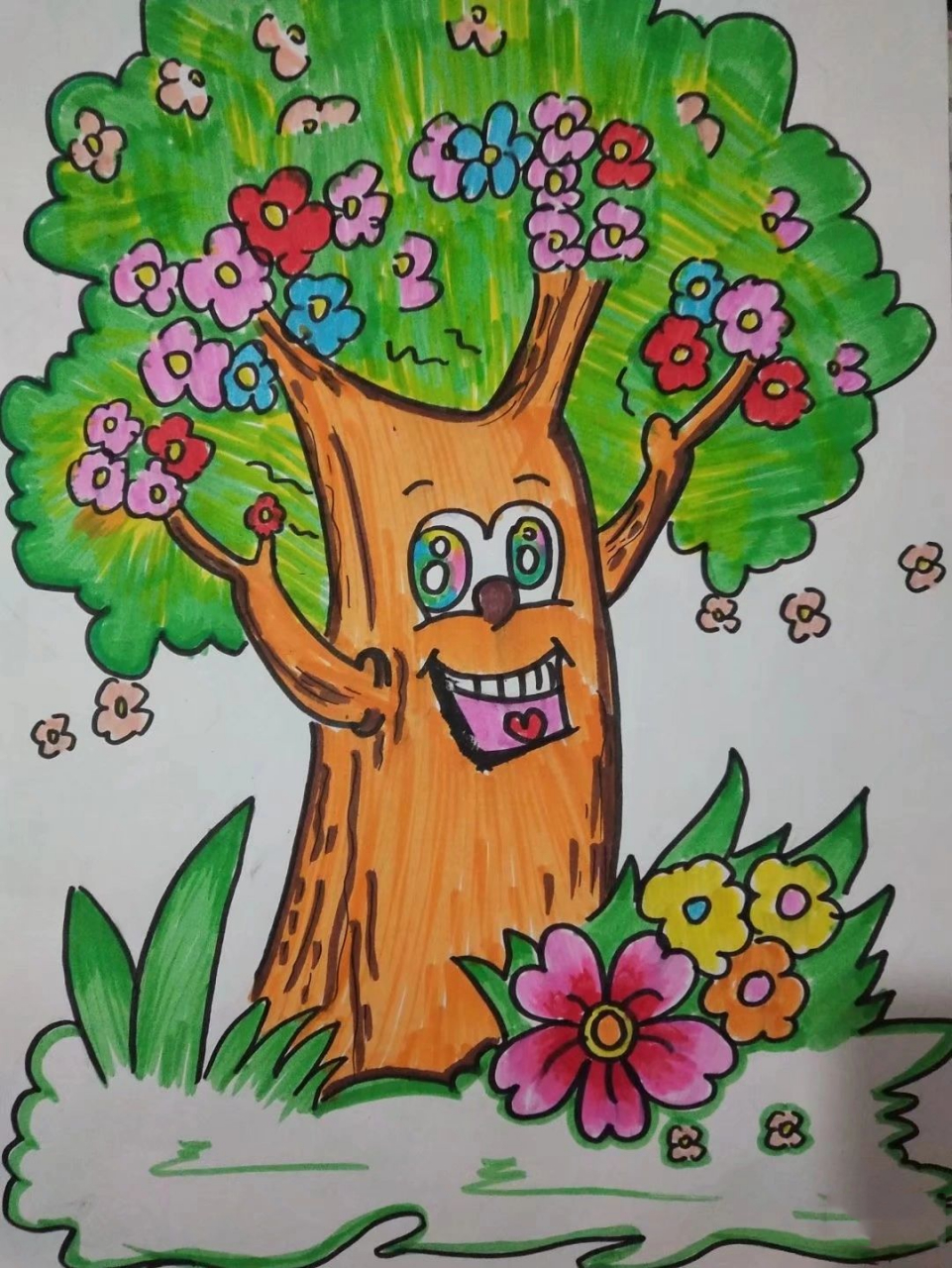 春天的大树简笔画带色图片