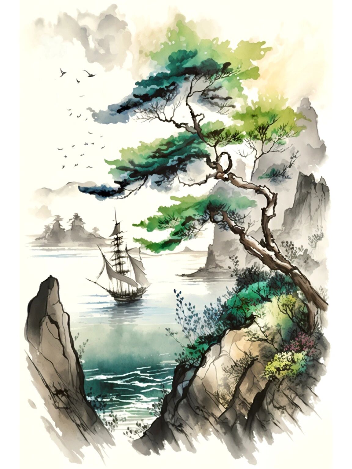 中国山水水彩画