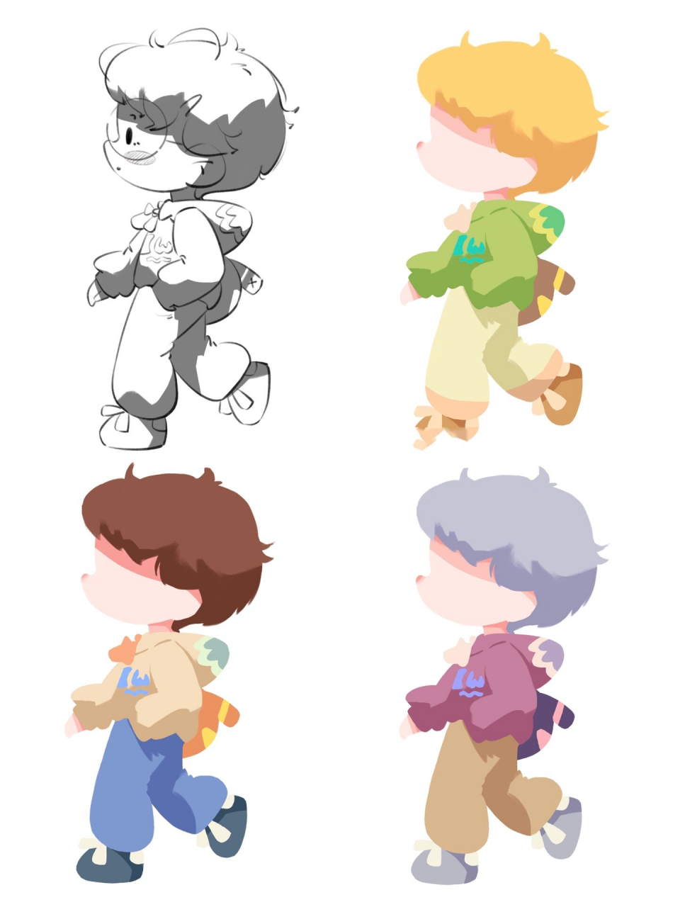 人物配色练习|自制色卡|明暗关系 洒脱的线条搭配清新的色彩～心情也