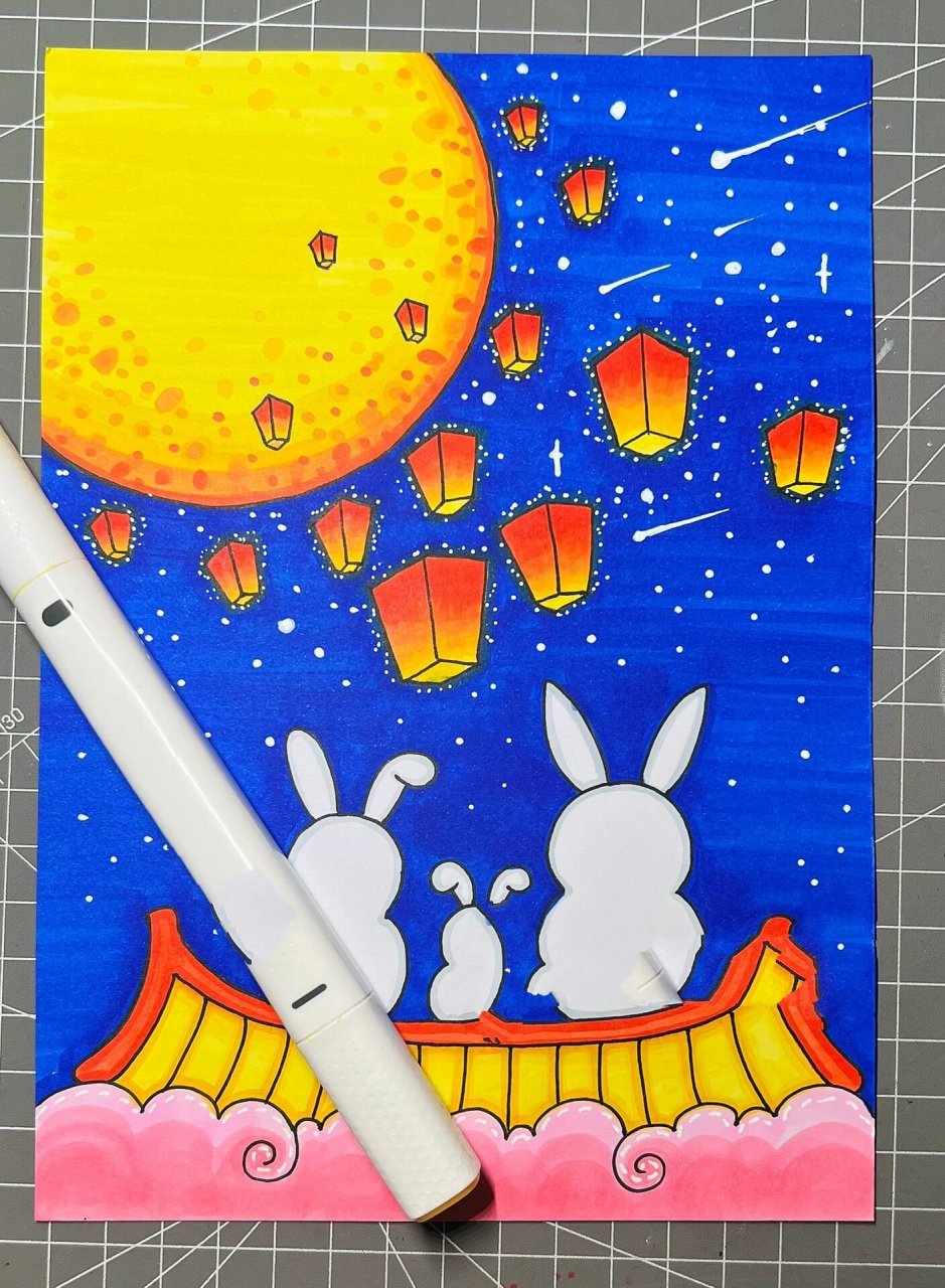 马克笔画/中秋节主题画