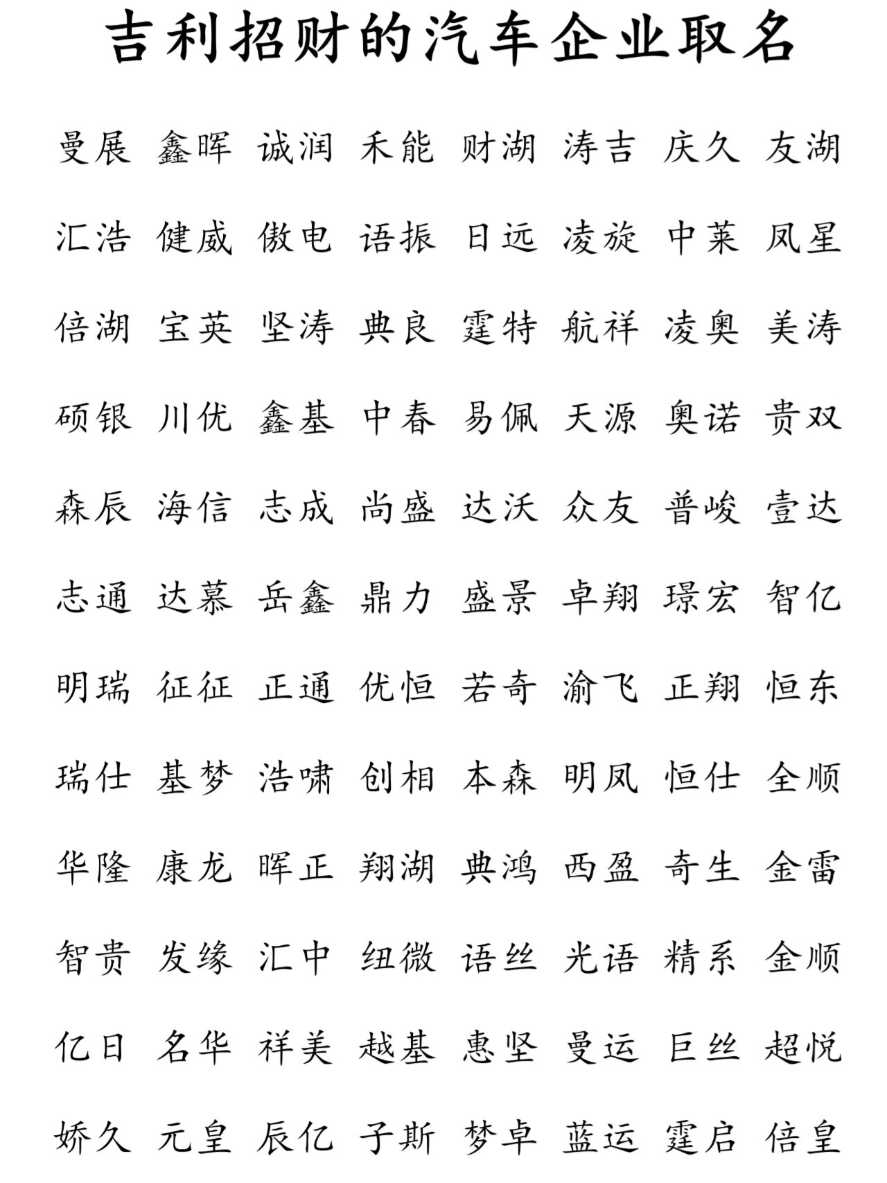 霸气响亮吉利招财的汽车企业取名 永康 微旋 久明 茂