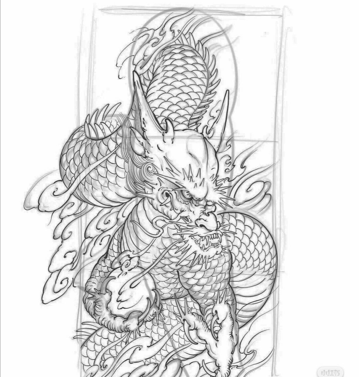 花腿龙纹身手稿.龙盘腿纹身手稿