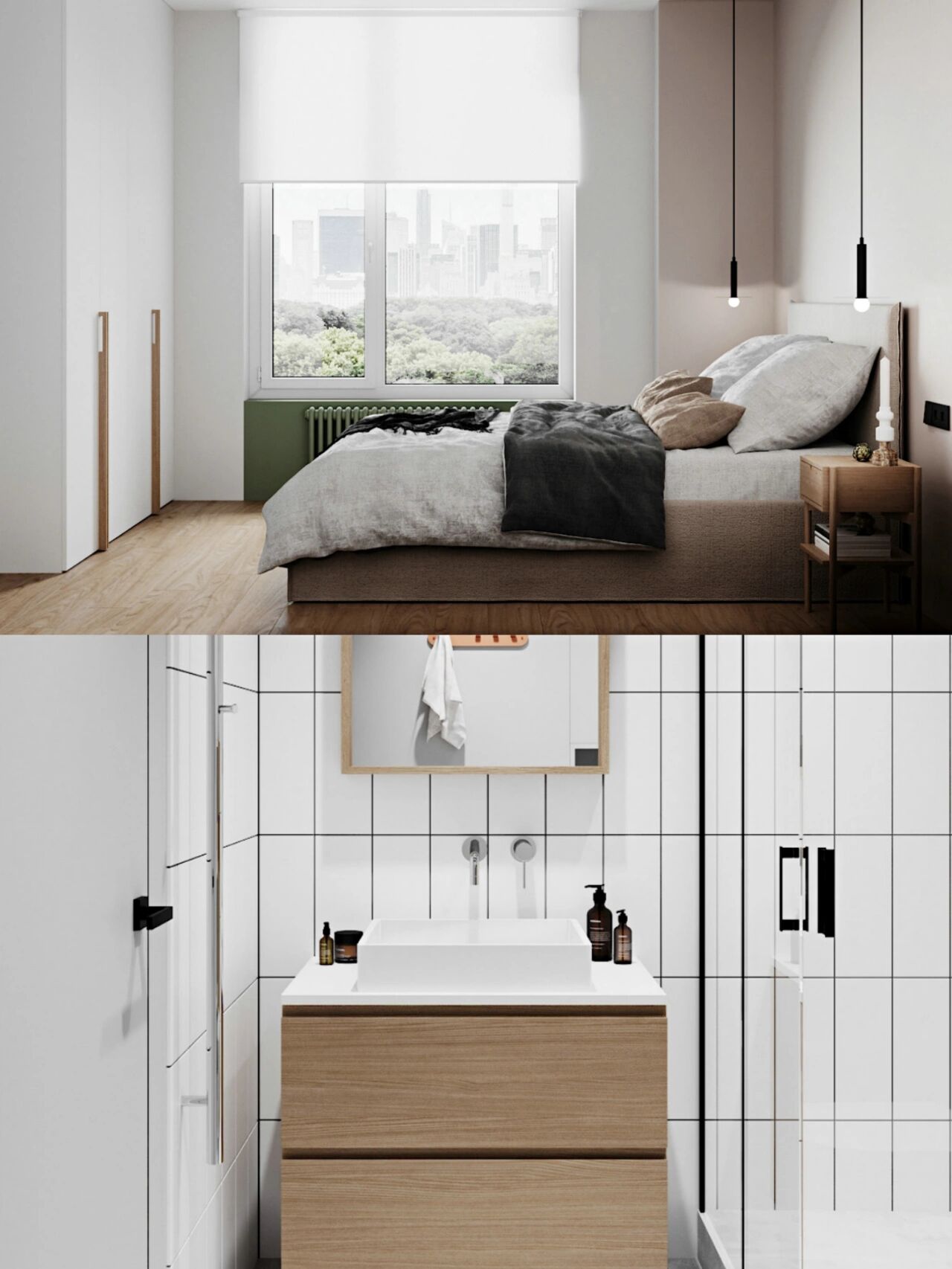 这是一个北欧极简风格的小公寓,只有一居室,用地台设计将不同的功能区