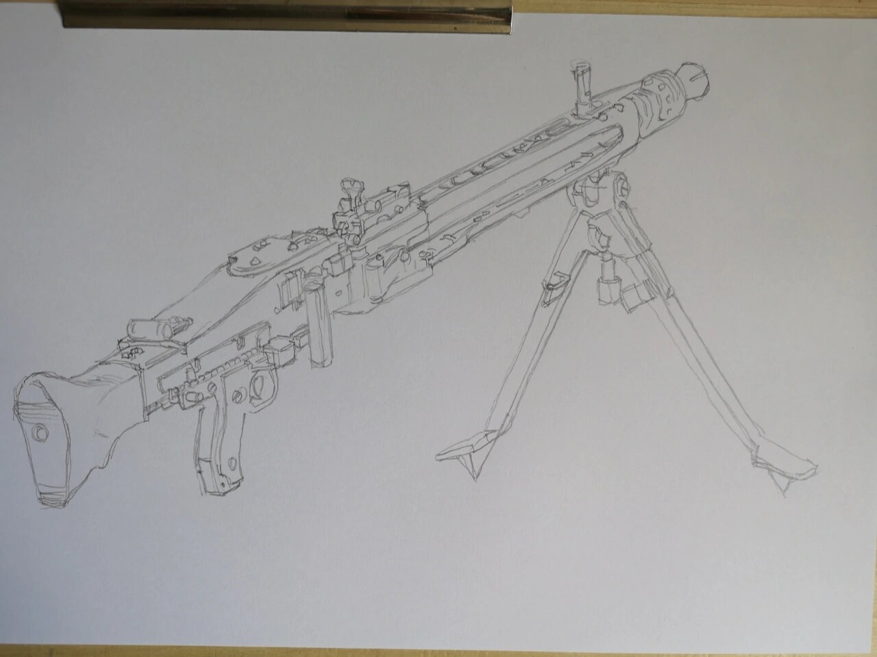 随手画,钢笔彩铅德国机枪 过程图
