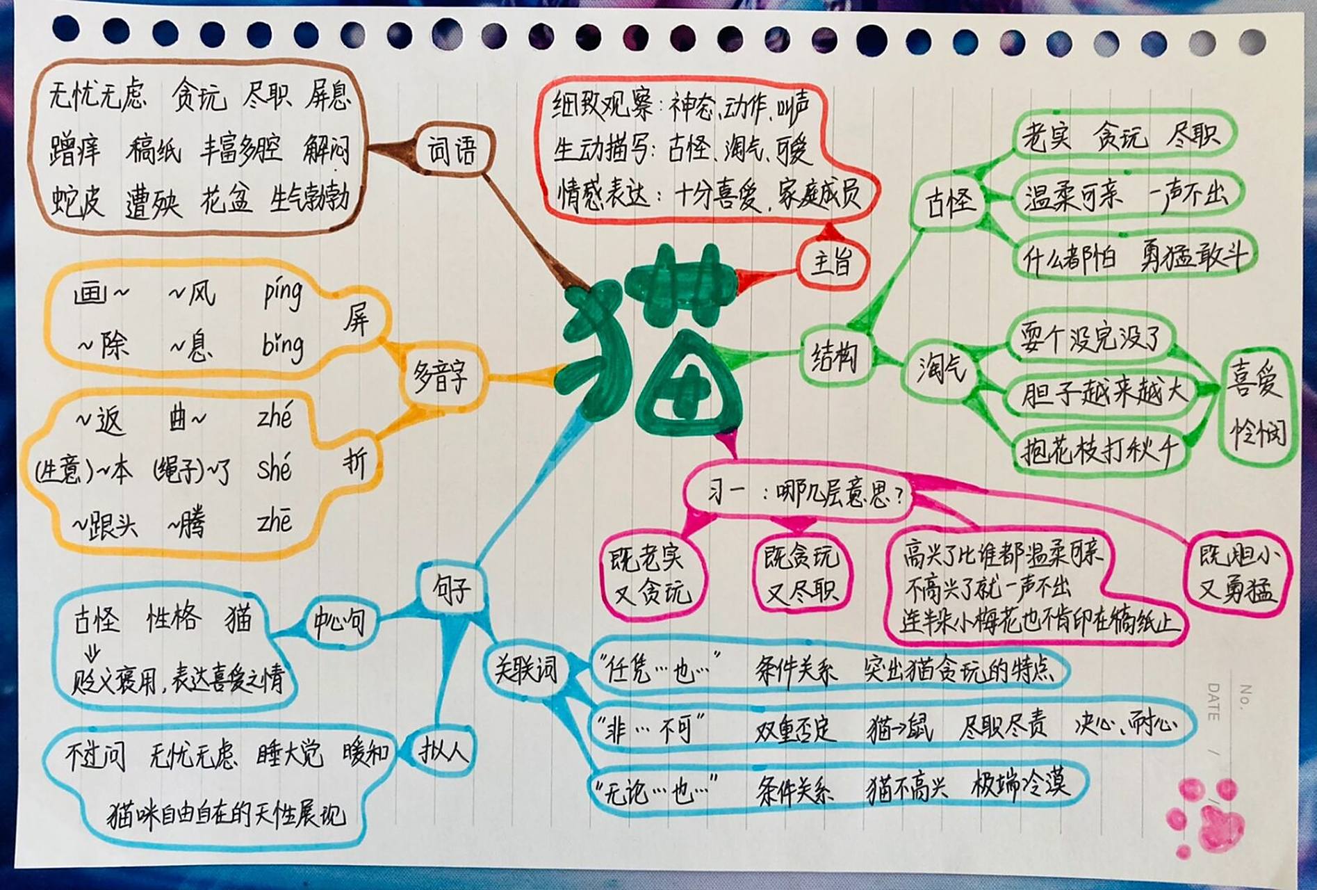 四下语文 十三课 猫 思维导图 作者在描写猫的性格古怪时,用出去玩玩