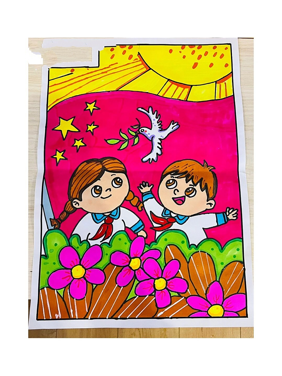 爱国爱党主题绘画 爱国主题绘画 国庆节儿童主题画 和谐社会国繁荣,共