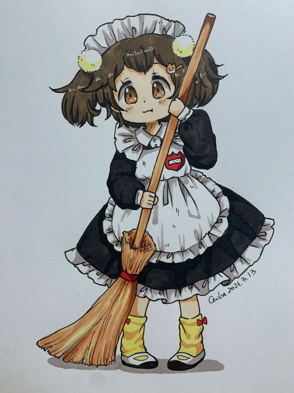 马克笔手绘扫地的女仆小女孩 临摹步骤 马克笔手绘