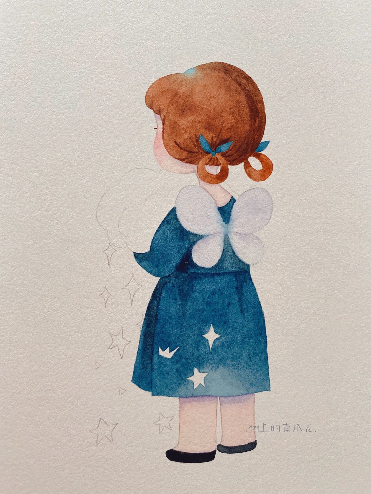 森系水彩插画 抱云朵7815的女孩 水彩插画 手绘水彩人物 手绘软萌