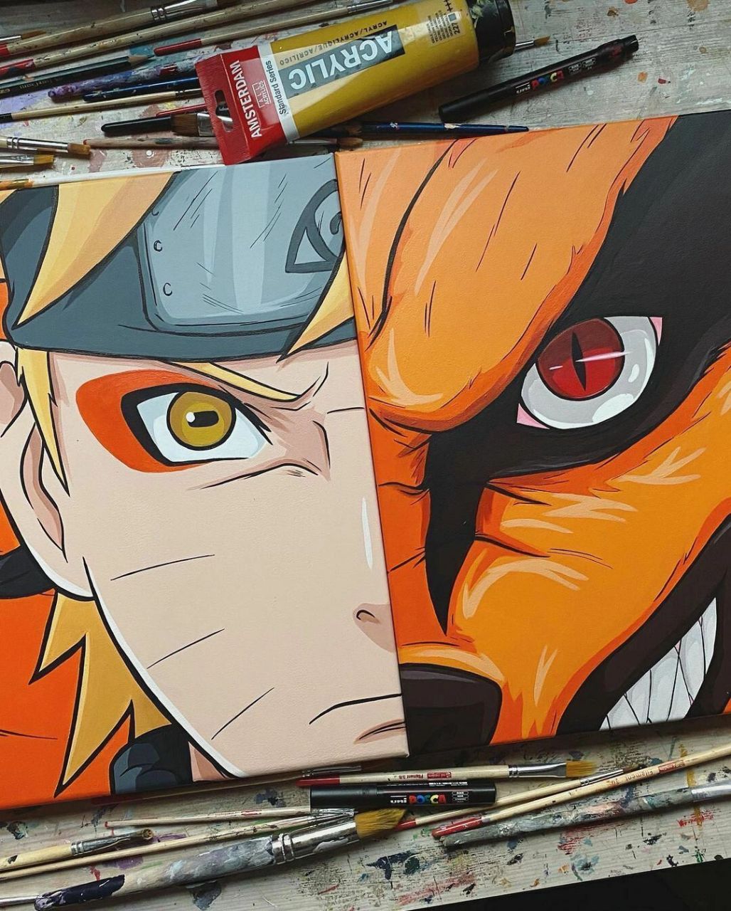 手绘丙烯画|装饰画|火影忍者鸣人九尾