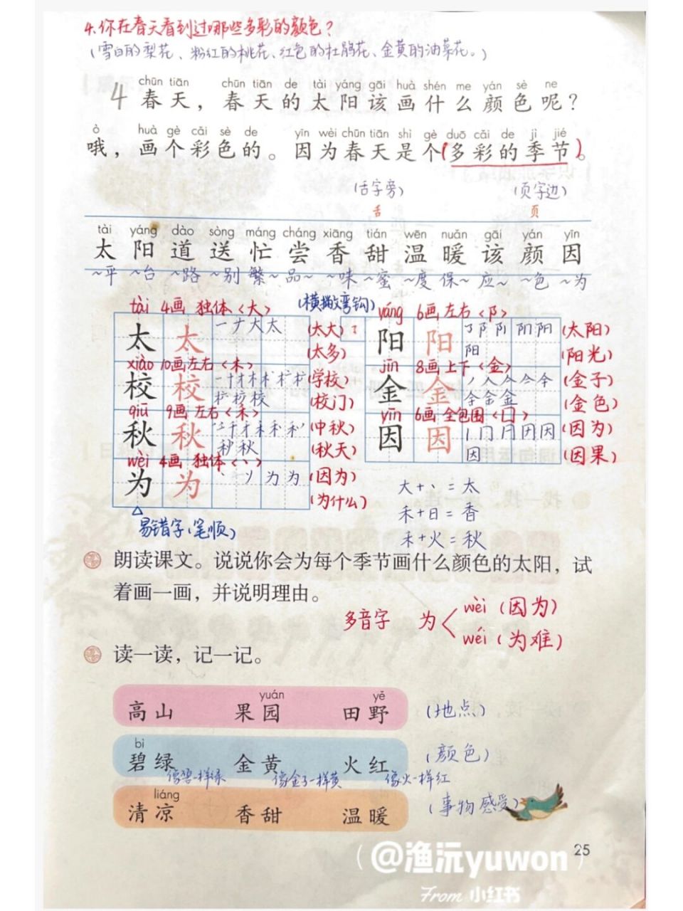 一(下)《四个太阳》备课笔记9477板书设计 #小学语文备课