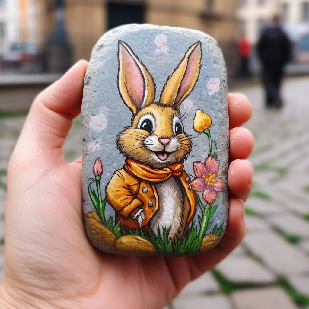 石头画|可爱艺术手绘石头画兔子卡通