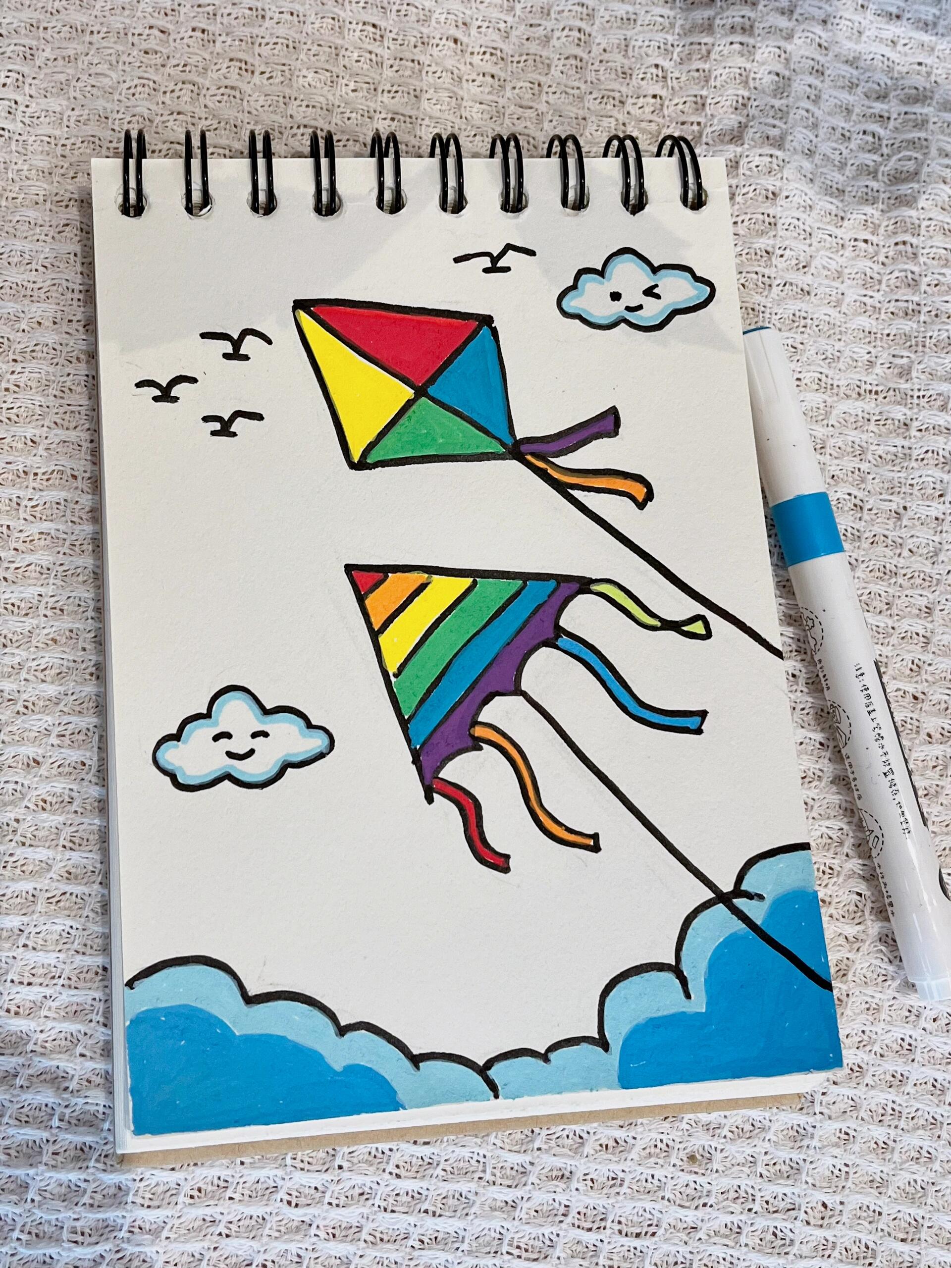 画一本春天|简单的风筝09(附线稿