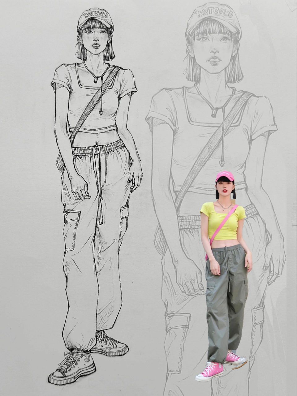 速写照片(详细步骤 原素材) 这身穿搭超适合穿出去滑滑板,骑车,拍照