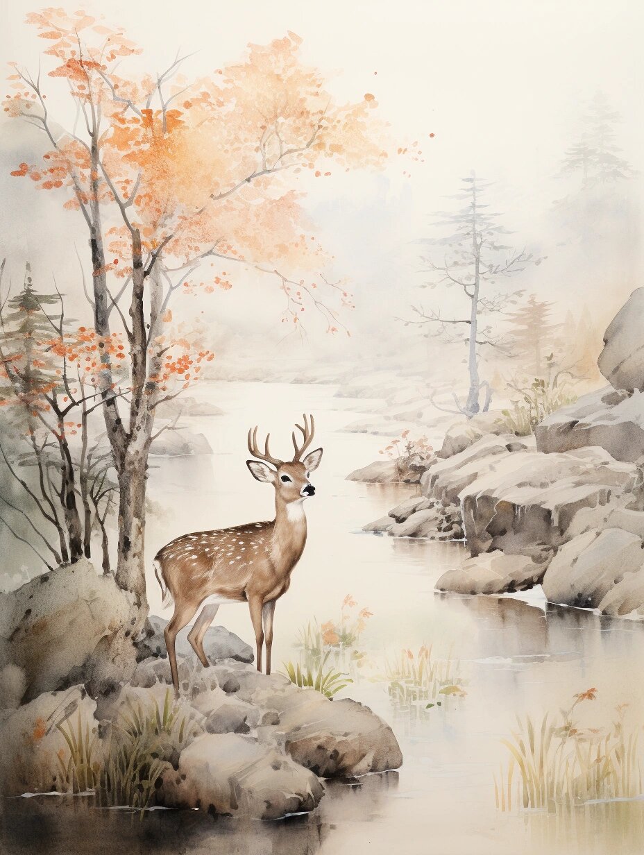 国风水墨画-梅花鹿