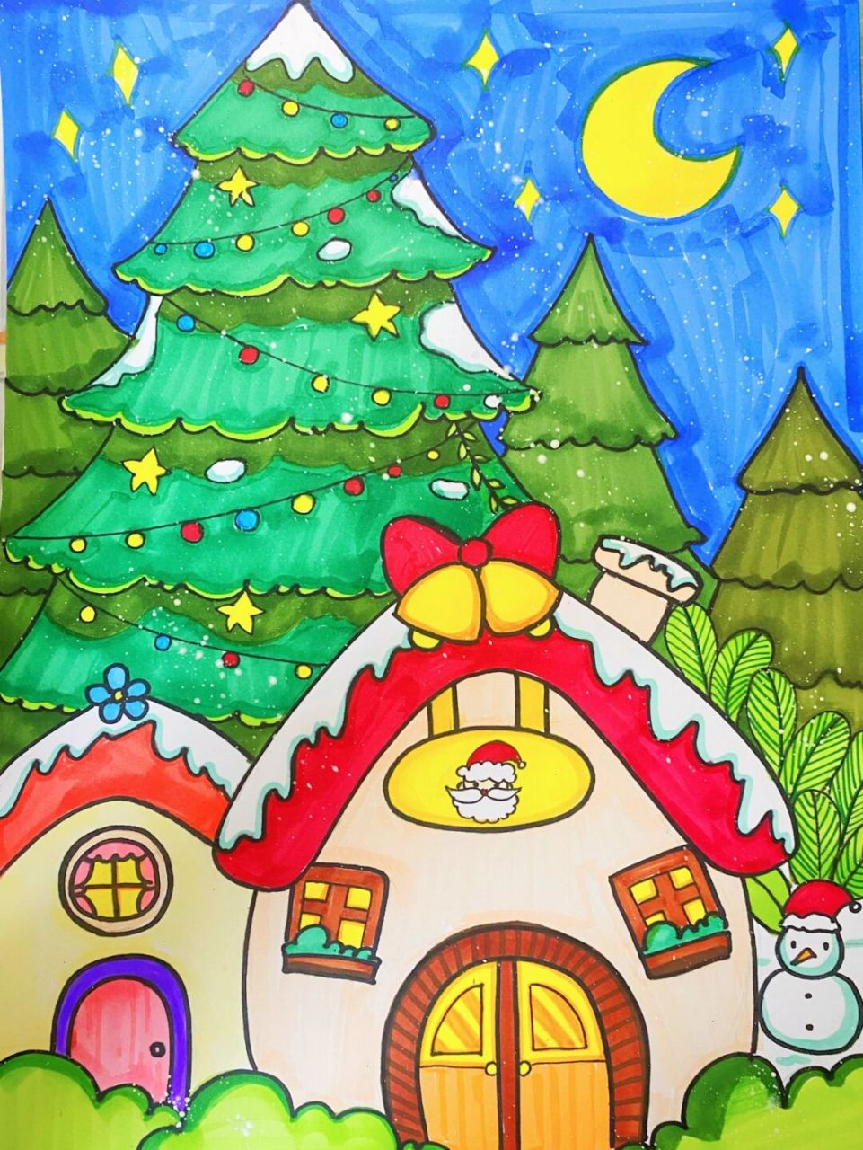 圣诞节主题画 #马克笔##儿童画# #卡通画# #圣诞# #圣诞节##圣诞树