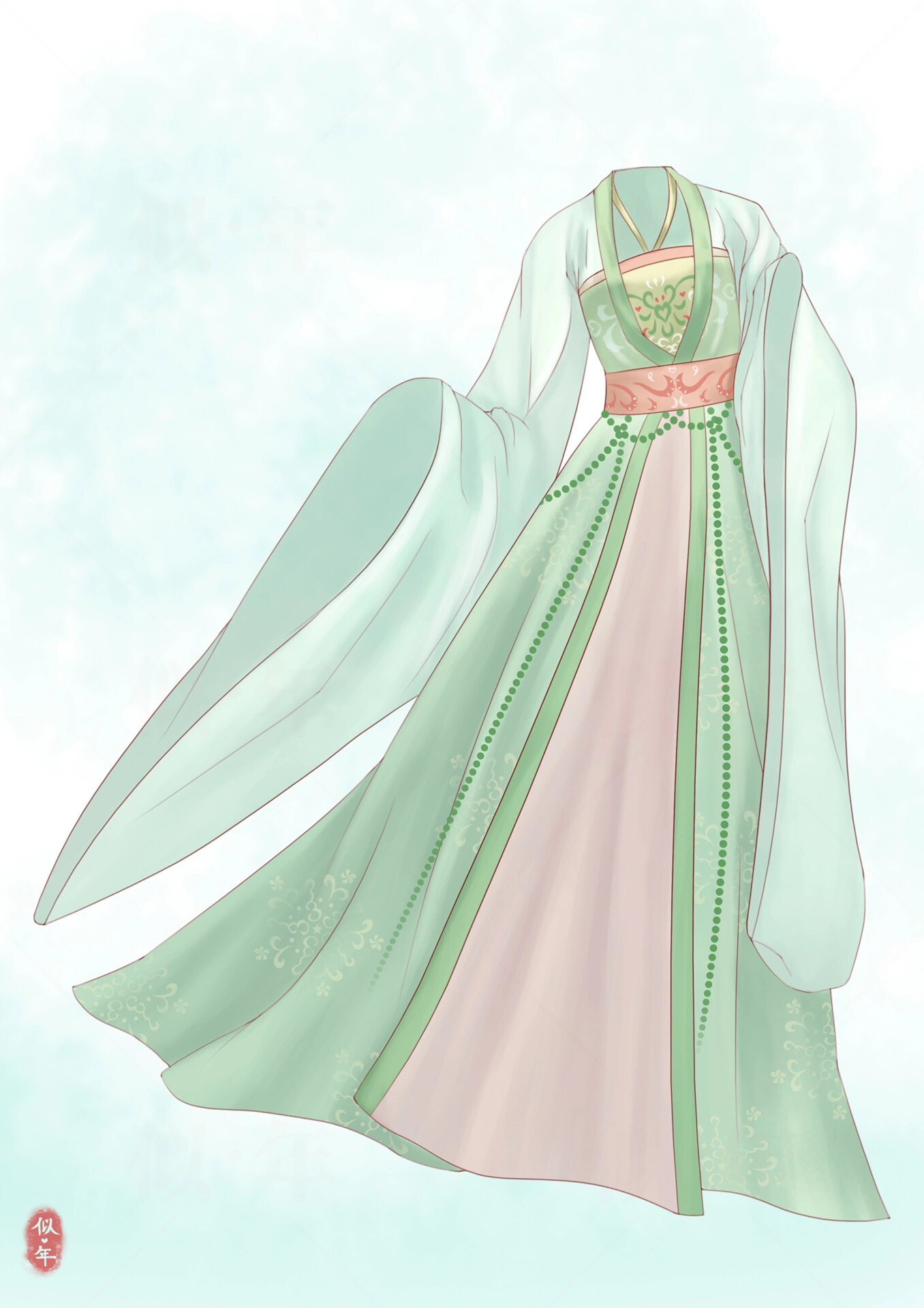 炎炎夏日仙气飘飘汉服绘画过程之五