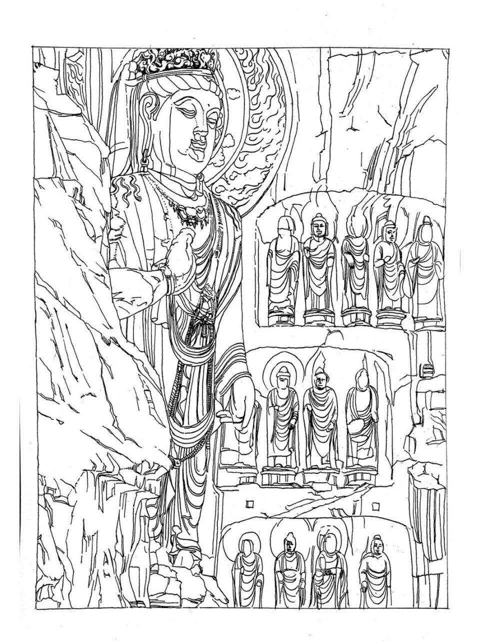 钢笔画|龙门石窟 素材来自 守艺·中国 看到图片便有想画下来的冲动