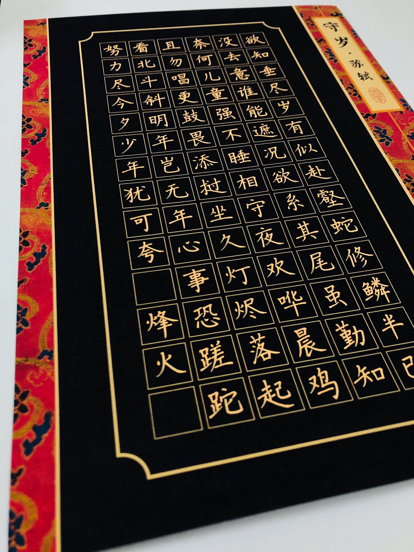 硬笔书法作品【苏轼-守岁】诗意明白易懂,旨在勉励自己惜时如金.