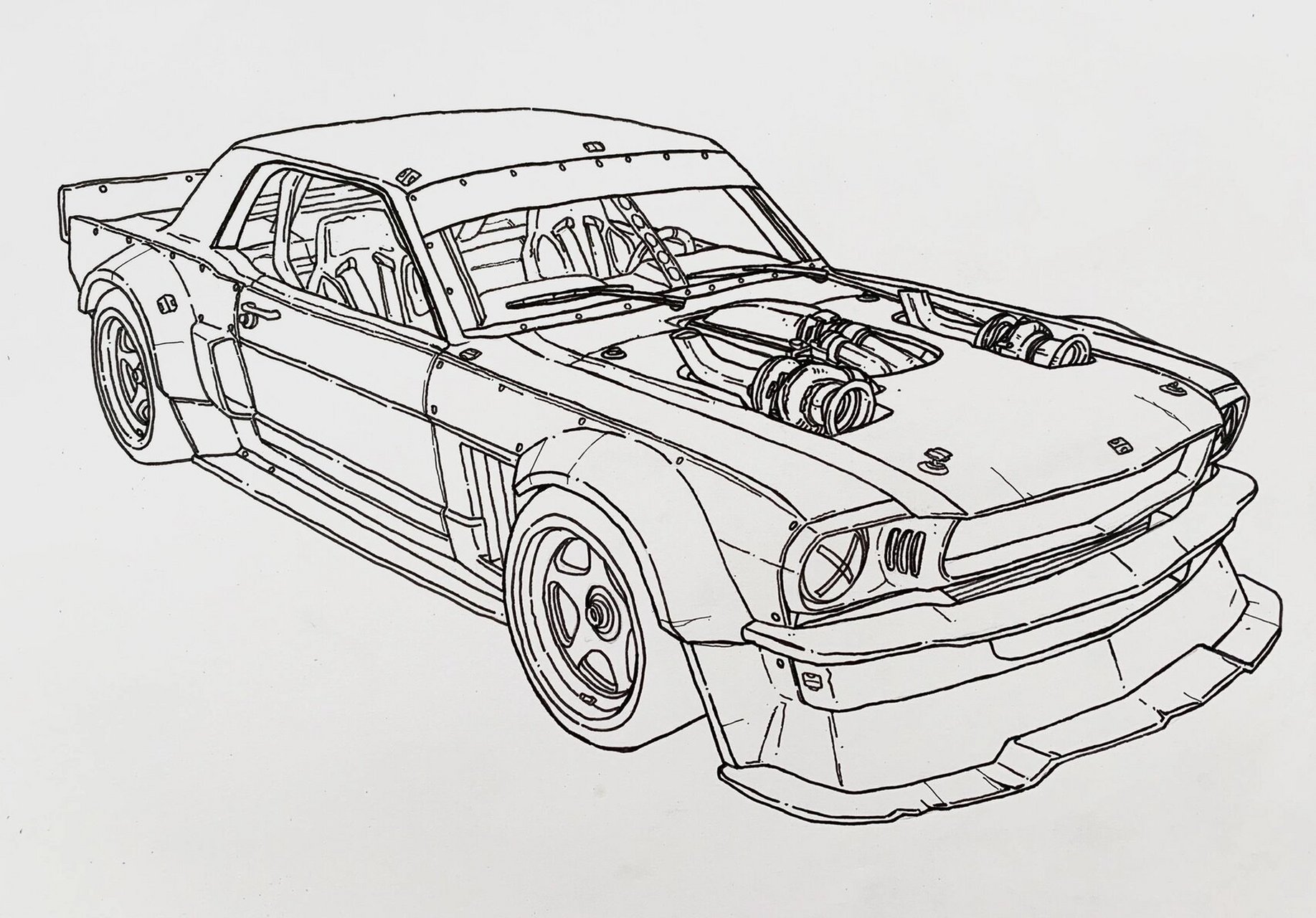 马克笔手绘福特野马