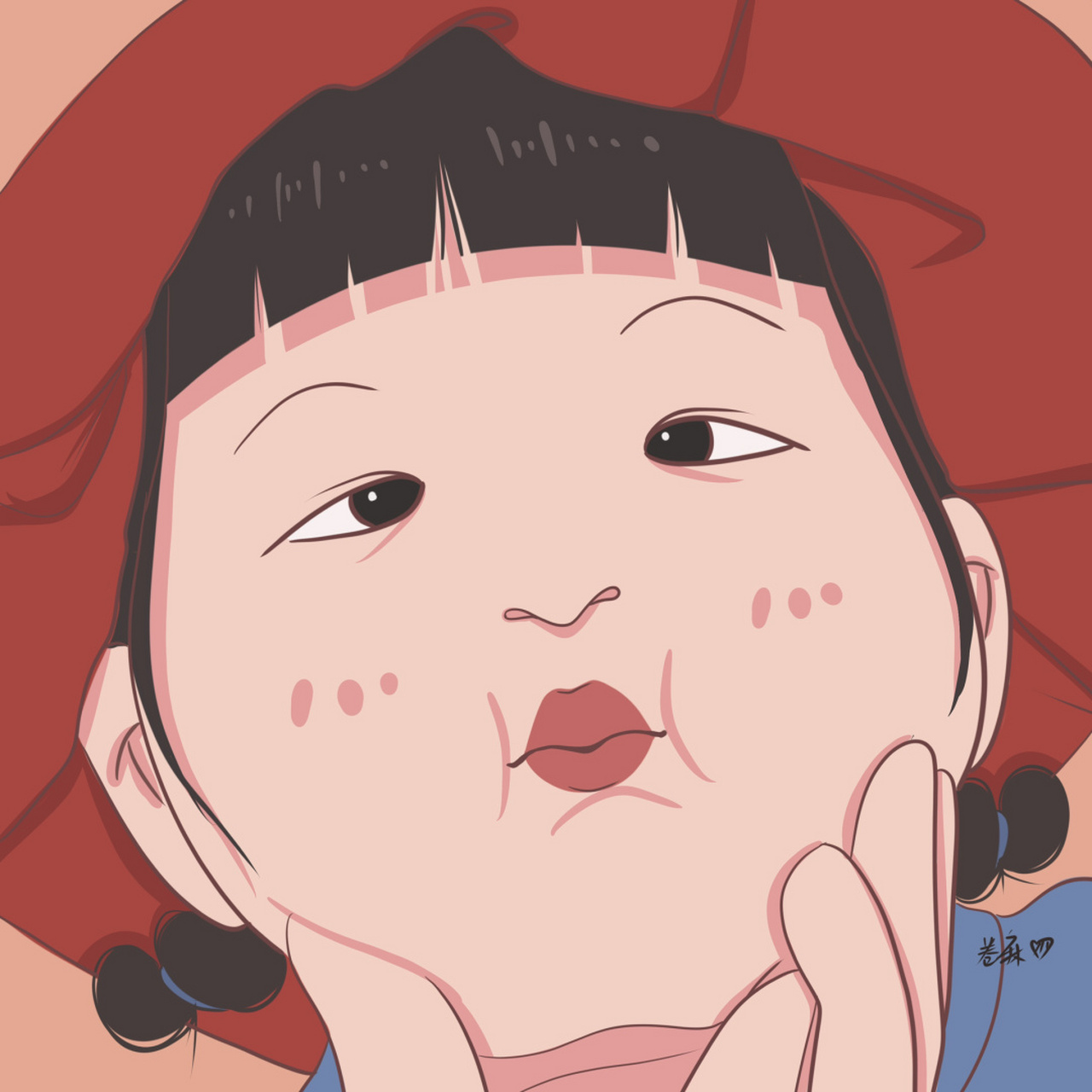 插画 | 头像 | 戴小红帽撅小嘴巴的小女孩 图片92二改92商用92