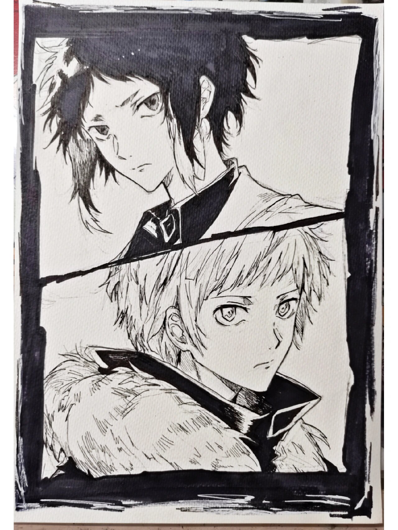 文野病 | 黑敦白芥手绘附过程(已出) 我一直都欠芥川一张画[笑哭] 想