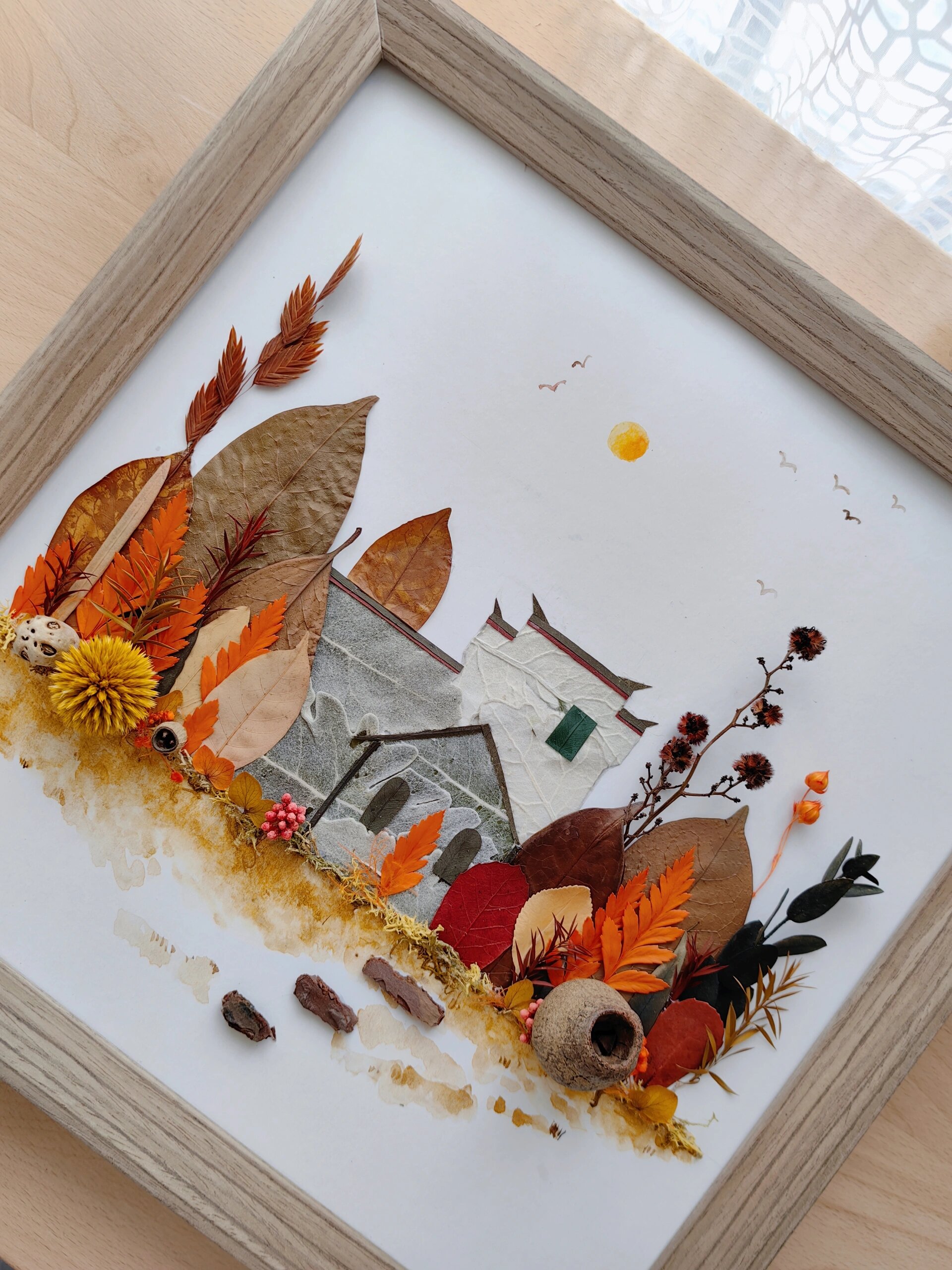 低成本78高颜值!秋冬树叶diy拼贴装饰画