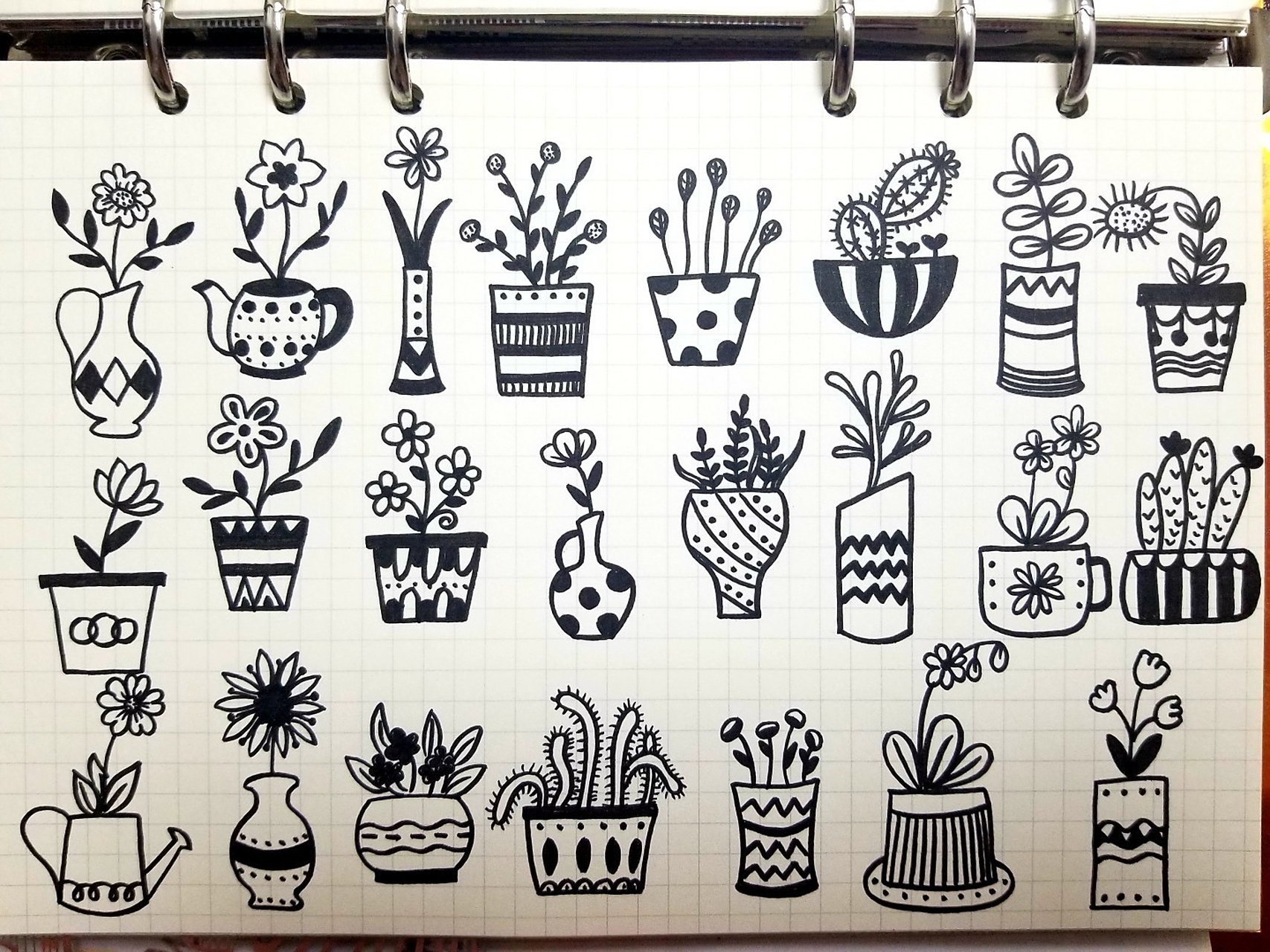 每日50 黑白小盆栽花盆简笔画 小花花涂鸦 送你一朵小花花