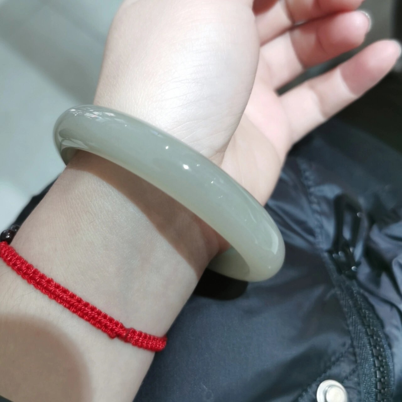 佘太翠豆青  豆青好温婉哇 心碎92 镯碎了,好不容易养透92